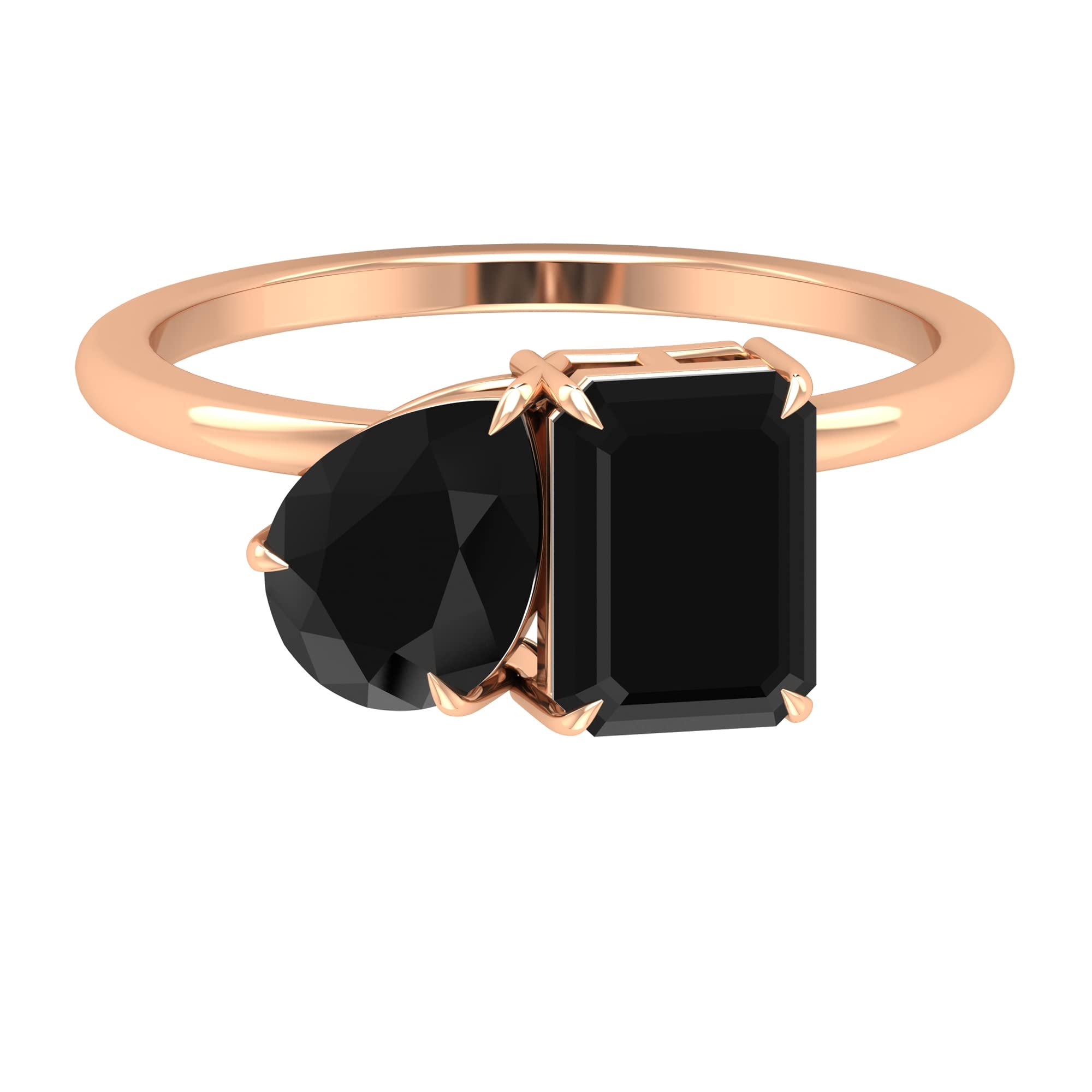 14K Solid Gold Black Spinel Ring for Women | Pear & Octagon Cut Two Stone Engagement Ring | Elegant Jewelry for Weddings, Anniversaries & Special Occasions