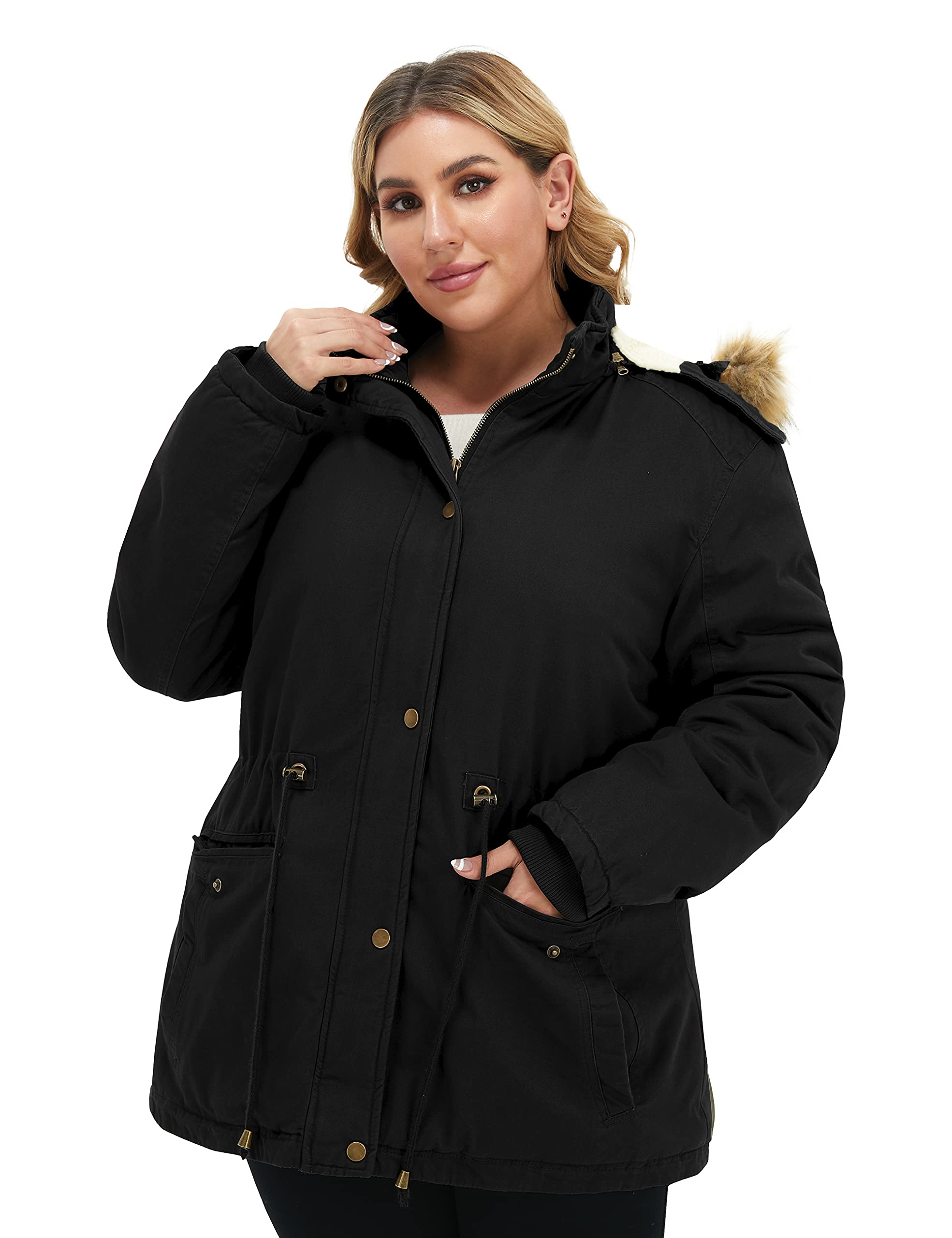 Soularge Women's Plus Size Winter Coat with Sherpa Lining & Detachable Hood - Warm Fleece Jacket for Cold Weather, Outdoor Activities & Casual Wear