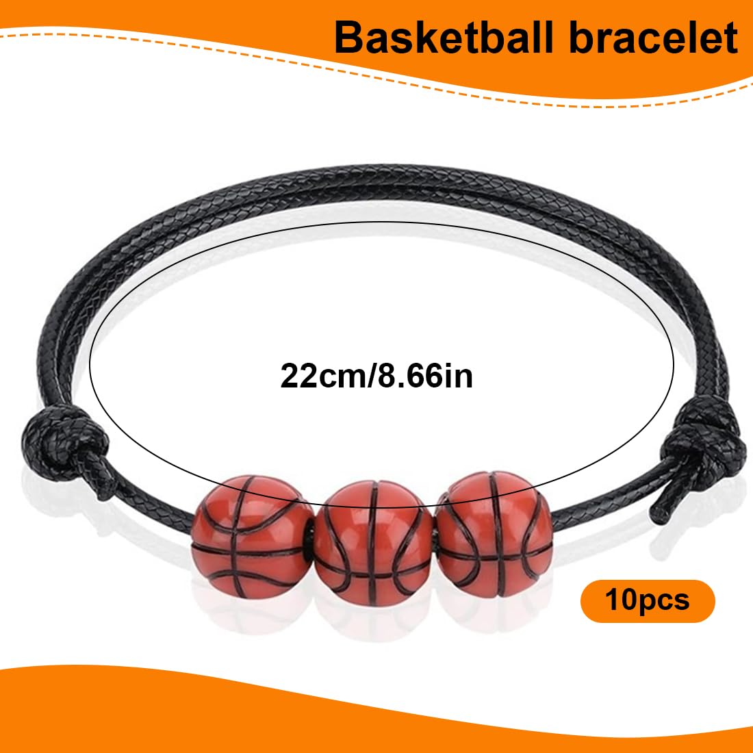 WeddHuis 10Pcs Adjustable Basketball Bracelets for Kids Teens Adults - Game Day Sports Accessories