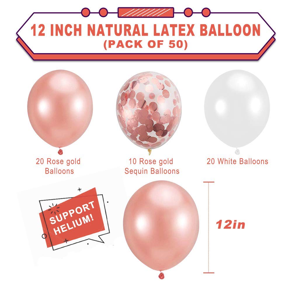 50 Pack 12 Inch Rose Gold Confetti Balloons - Helium Ready for Wedding, Valentine's Day, Birthday Party Decorations | Perfect for Baby Showers, Bridal Showers & Anniversary Celebrations