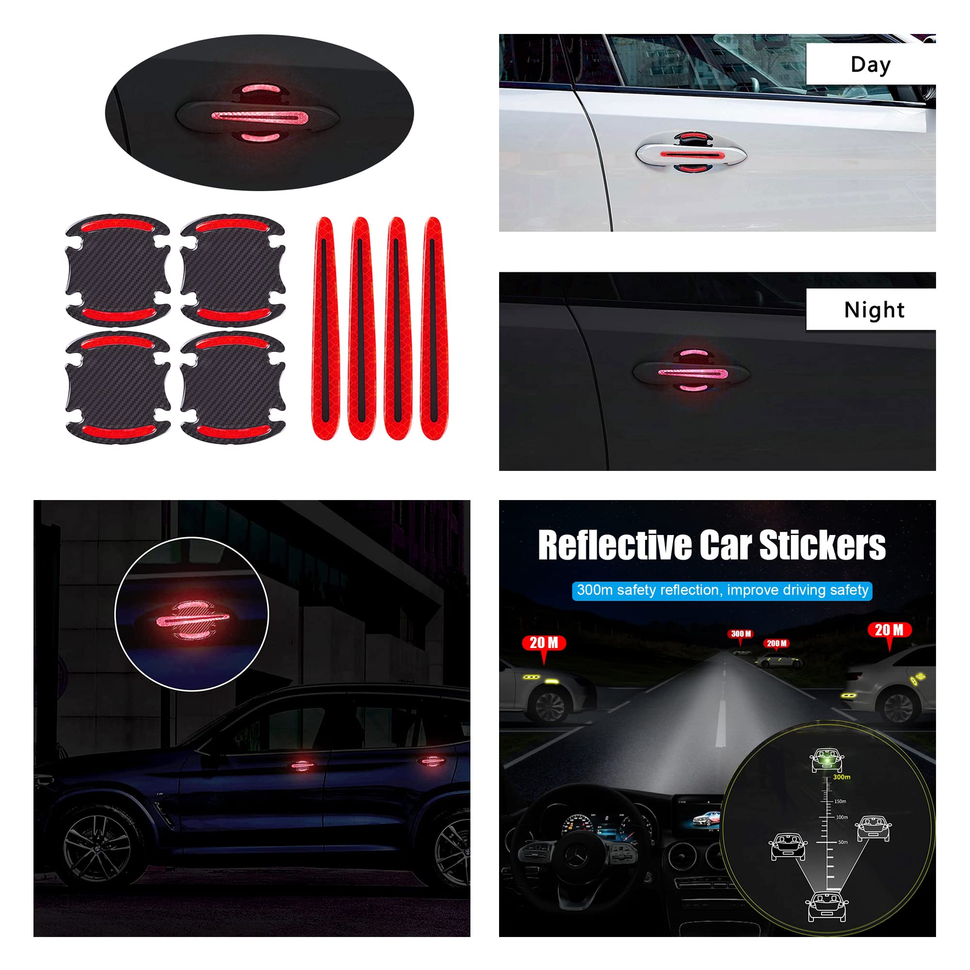 8pcs Car Door Handle Protector Stickers - Scratch Proof & Reflective for Safety