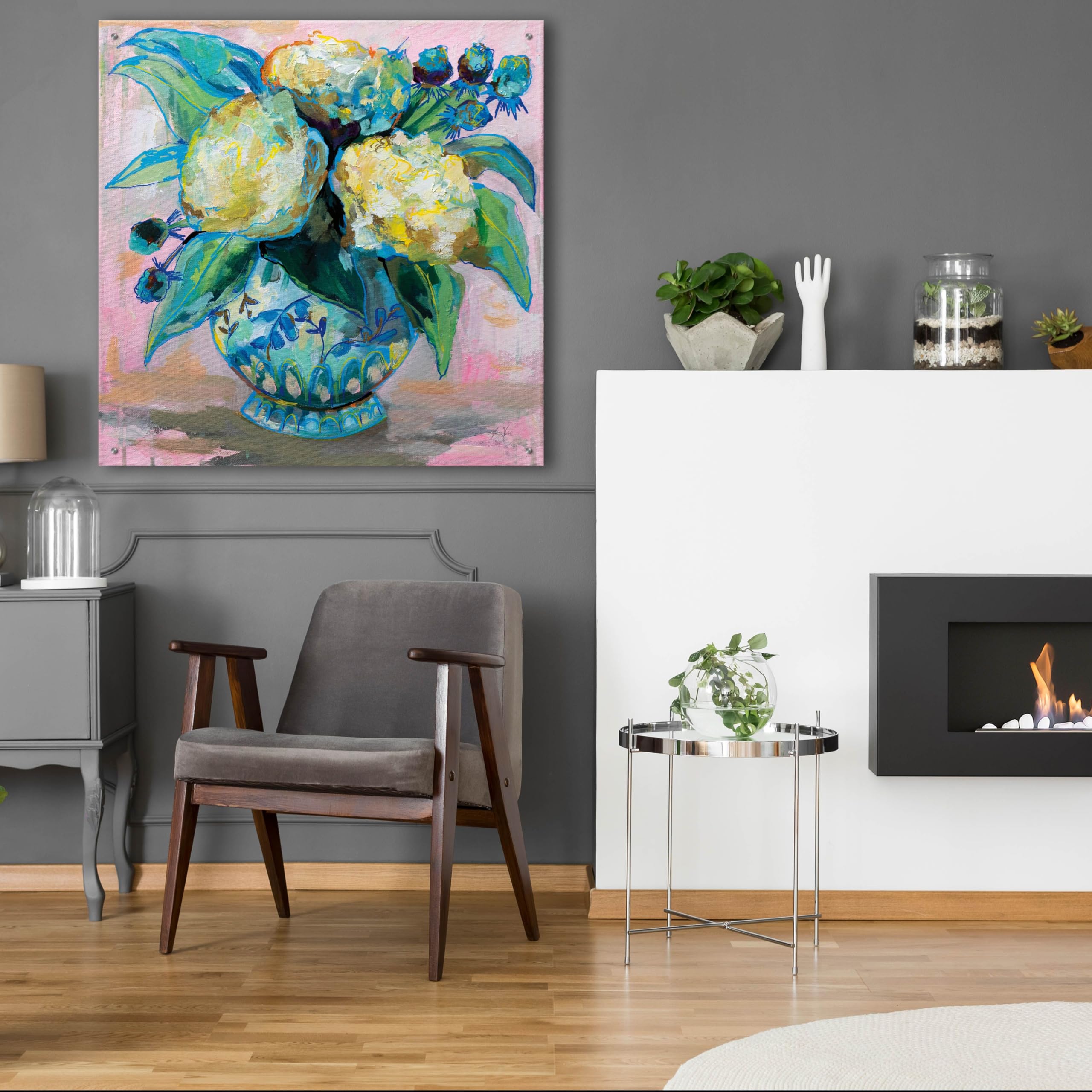 Ginger Jar I Wall Art by Jeanette Vertentes - 36x36 Inch Modern Acrylic Glass Painting - Vibrant Home Decor for Living Room, Bedroom & Office