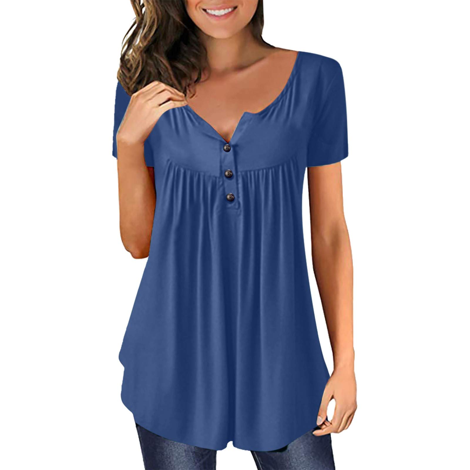 Plus Size Women's Tunic Tops for Summer - Short Sleeve Casual Blouse to Wear with Leggings | Foldable Travel & Lounge Wear