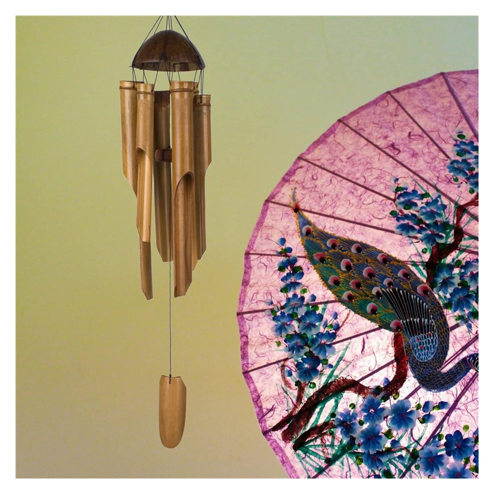 Handmade Coconut Wood Wind Chimes - Large Bell Barrel Garden Figurines for Indoor & Outdoor Decor | Perfect for Patio, Yard, and Home Wall Hanging Decorations