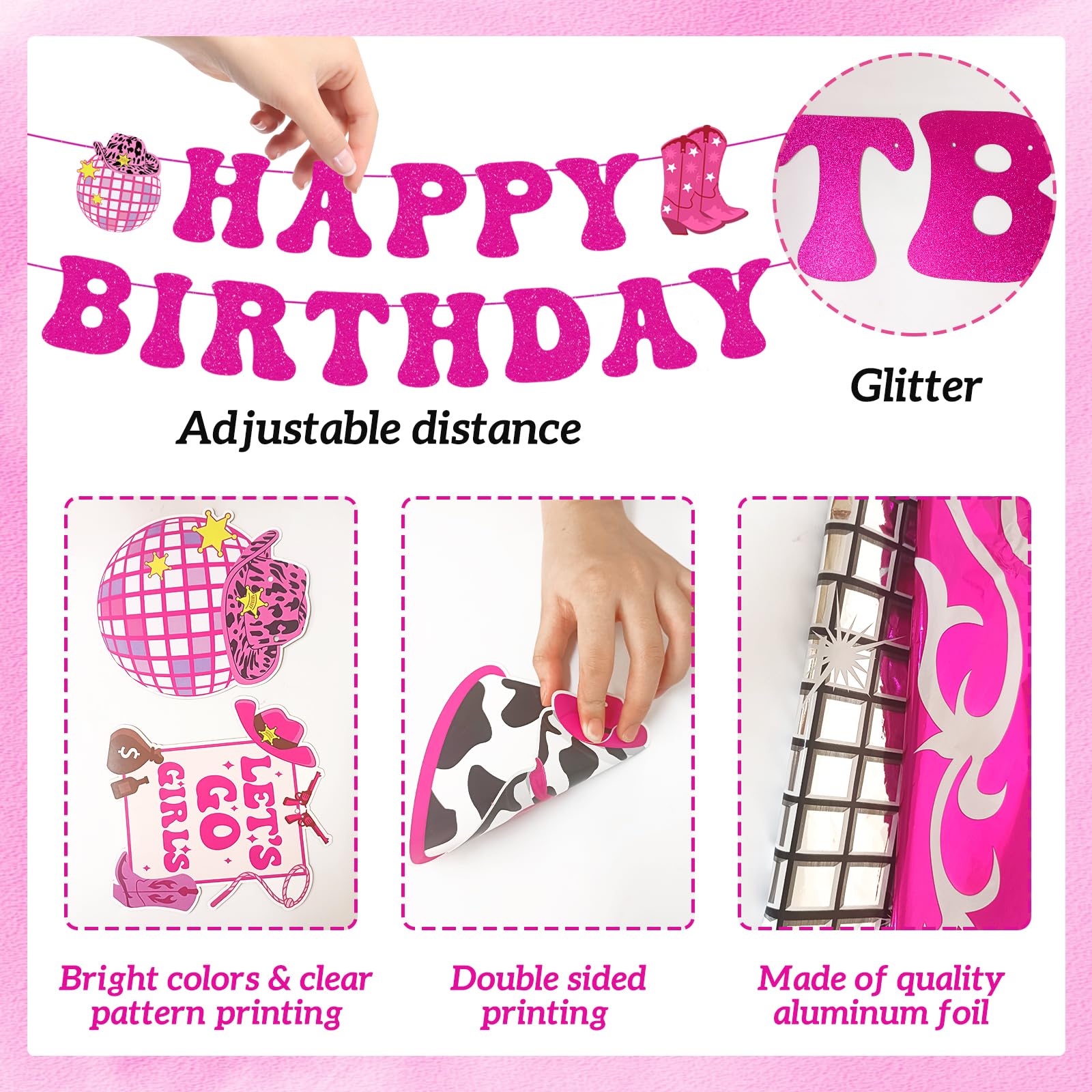 32-Piece Disco Cowgirl Birthday Party Decorations Set - Western Theme Hot Pink Happy Birthday Banner, Balloons & Bachelorette Party Supplies for Women & Girls | Perfect for Last Rodeo, Cowgirl-Themed Parties & Wild West Celebrations