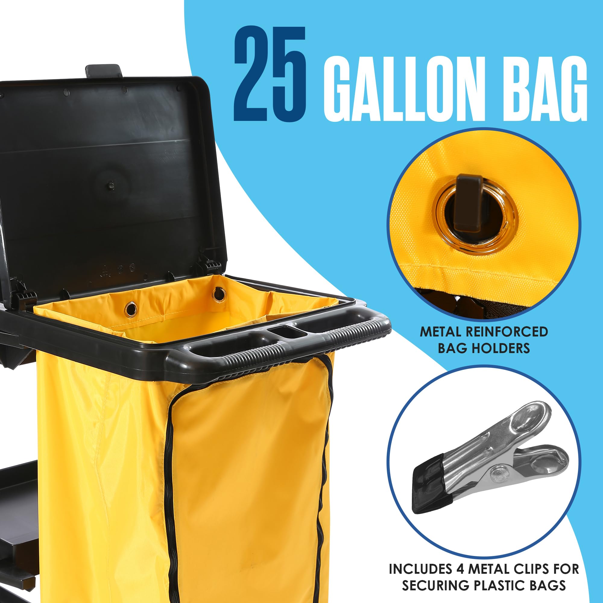 **Heavy-Duty Commercial Cleaning Cart with Wheels - 440 LB Capacity for Janitorial, Housekeeping & Maintenance Supplies - Ideal for Hotels, Schools & Offices**