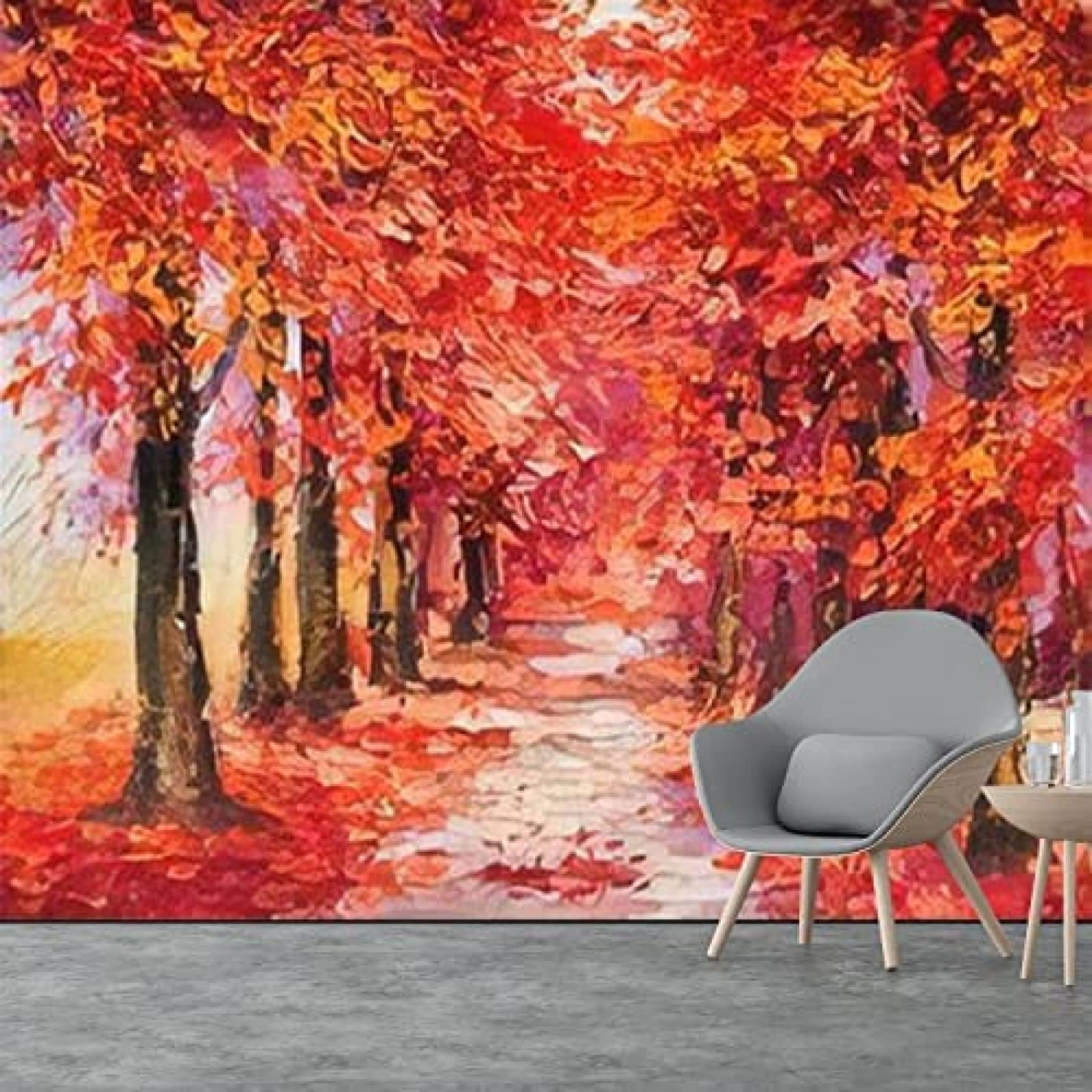Self-Adhesive Peel and Stick Wallpaper - PVC Printed Wall Mural with Oil Painting Style Colorful Autumn Trees Impressionism Art | Removable Home Decor for Living Room, Bedroom, Office | 400x280cm (157x110in) | Easy DIY Installation for Home Renovation & Interior Design
