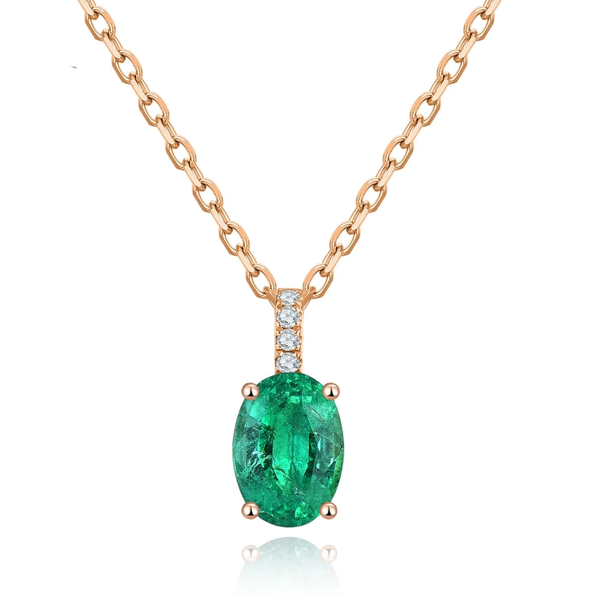 18K Rose Gold Emerald and Diamond Pendant Necklace - 0.82ct Natural Emerald & 0.028ct Diamond Jewelry with Sterling Silver Chain - Elegant Gift for Women, Birthday, Anniversary & Special Occasions