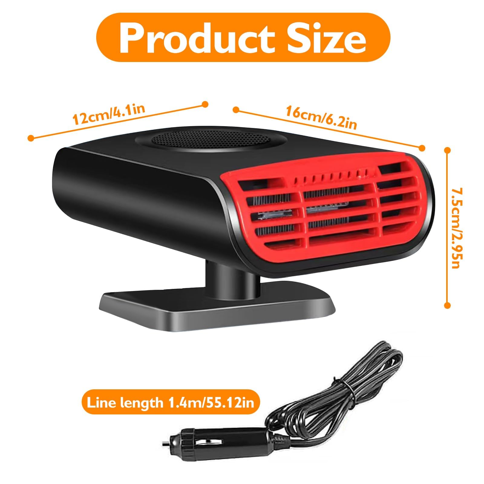 12V 150W Portable Car Heater & Defroster, 2-in-1 Fast Heating Windscreen Defogger, Cigarette Lighter Plug-in for Winter Driving & Emergency Use