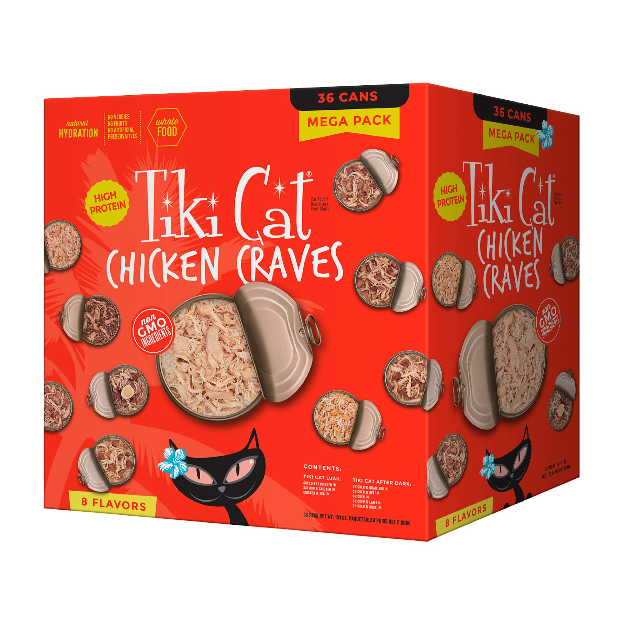 Tiki Cat Wet Cat Food - High Protein Chicken Recipe, Whole Food Variety Pack (36 Servings, 2.8oz Cans) - Grain-Free, Natural Ingredients for Adult Cats - Perfect for Mealtime, Travel & Multi-Cat Households