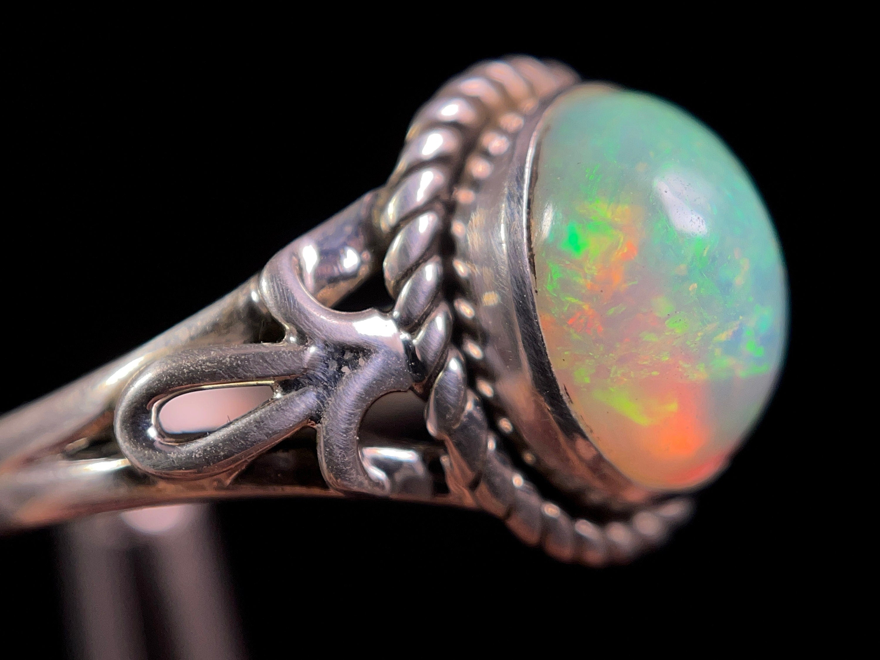 Ethiopian Opal Ring for Women - Sterling Silver Size 10, Welo Opal Bridal Jewelry - Perfect for Weddings, Anniversaries & Special Occasions