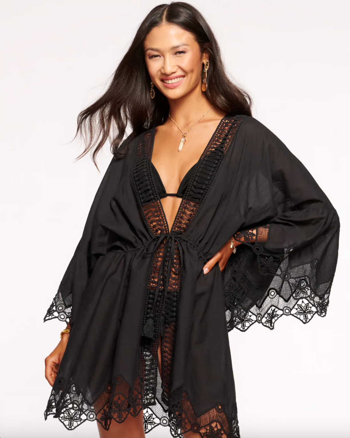 April Lace Coverup Mini Dress - Black | Sexy Beach Dress for Women | Perfect for Pool Parties, Vacations & Summer Outings