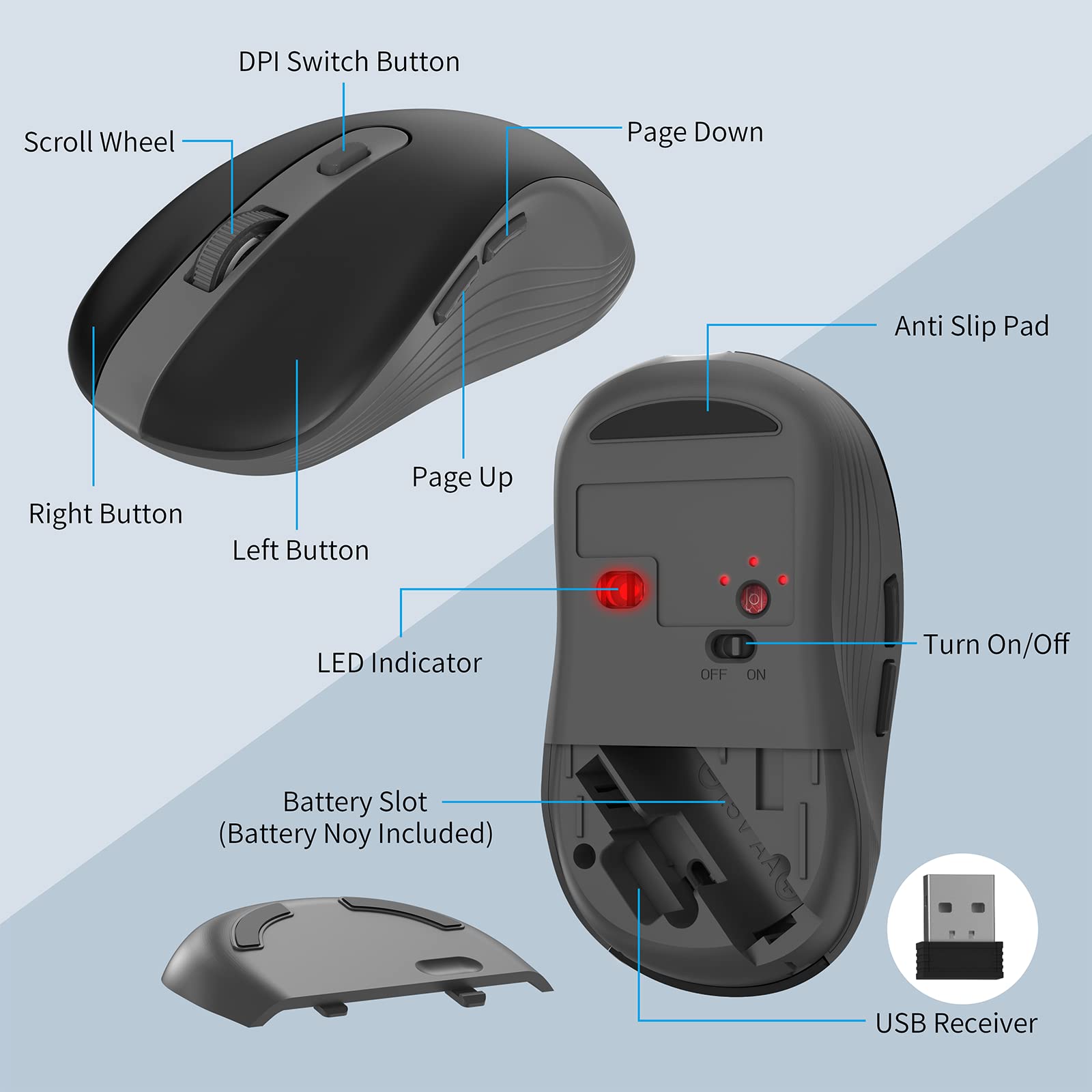 MARVO 2.4G Wireless Keyboard and Mouse Combo - Ergonomic Design with Silent 6-Button Mouse & Phone/Tablet Holder - Compatible with MacBook & Windows PC (Grey) - Perfect for Home Office, Gaming & Remote Work