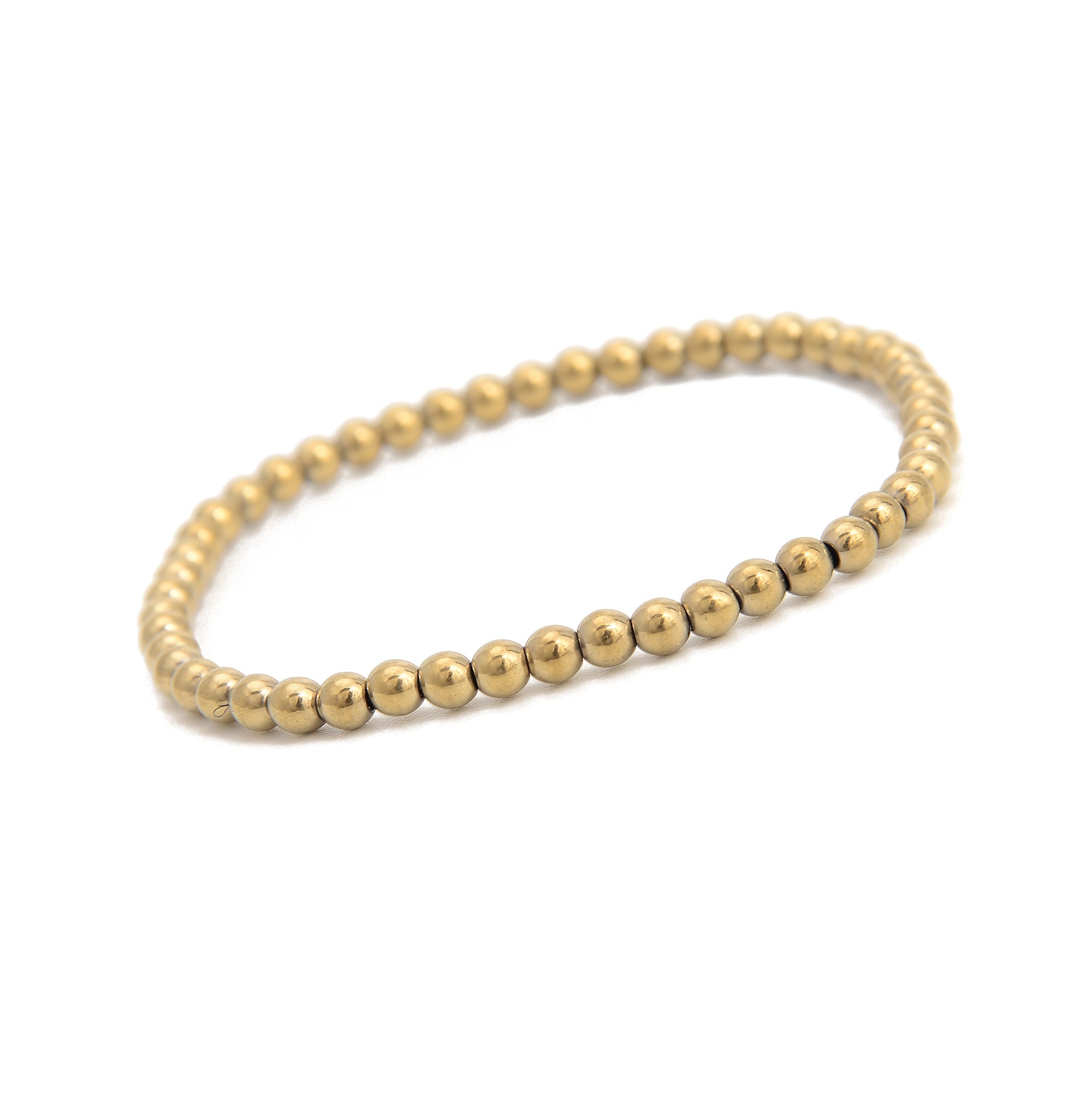4mm Gold Plated Hematite Smooth Round Beaded Bracelet Set - 3 Pack (7.5'' Length) for Women's Fashion, Meditation & Gift Giving