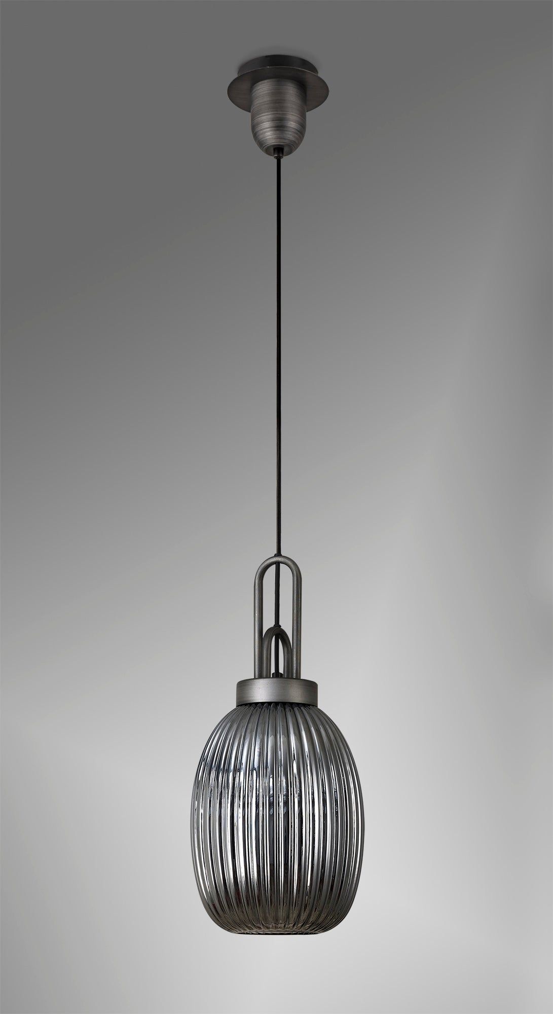 Cadiz 1-Light Pendant Light Fixture with 20cm Almond Ribbed Glass Shade, E27 Socket, IP20 Rated - Perfect for Kitchen Island, Dining Room, or Bedroom Lighting