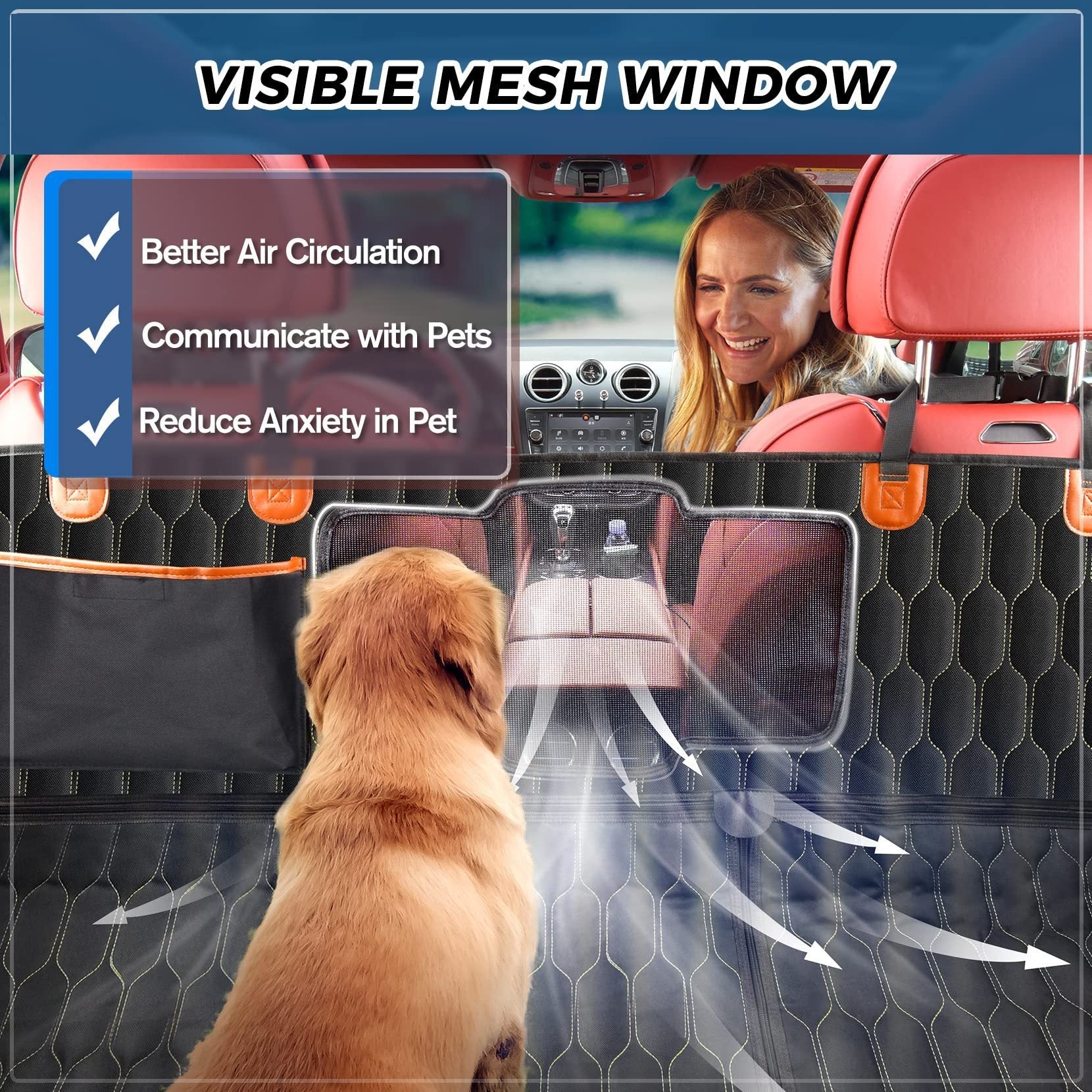 Mpow Dog Car Seat Extender - Back Seat Protector for Pets, Non-Slip & Waterproof Pet Car Organizer - Perfect for Road Trips, Travel, and Daily Commutes with Your Dog