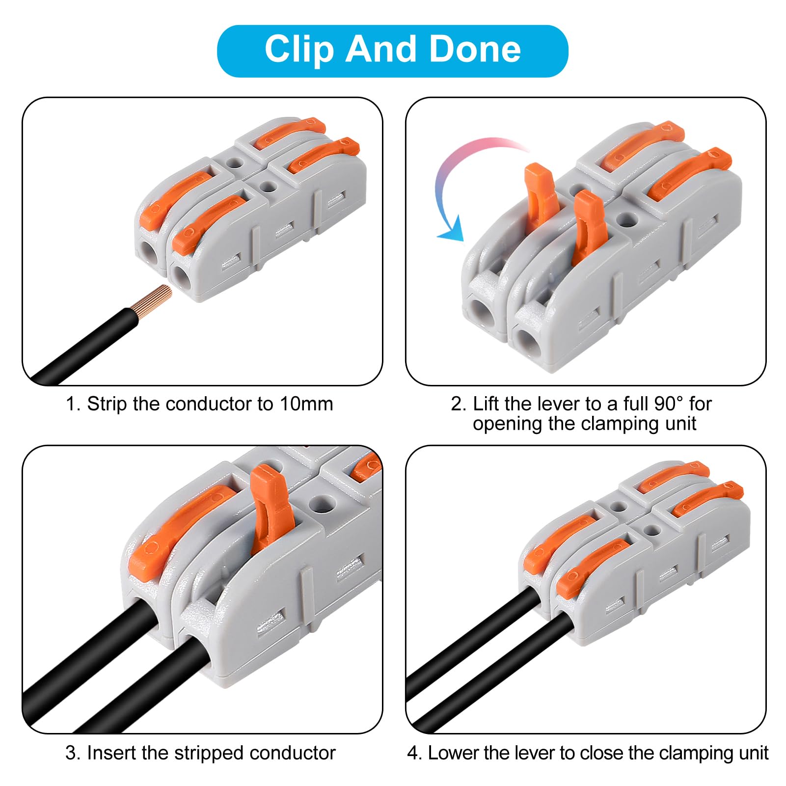 50PCS Lever Wire Connectors - 1 to 1 Inline Assemblable Electrical Connectors for 24-12 AWG Wires | Secure Circuit Splices for Home Wiring, DIY Projects & Automotive Repairs | Easy-to-Use Wire Terminals for Reliable Electrical Connections