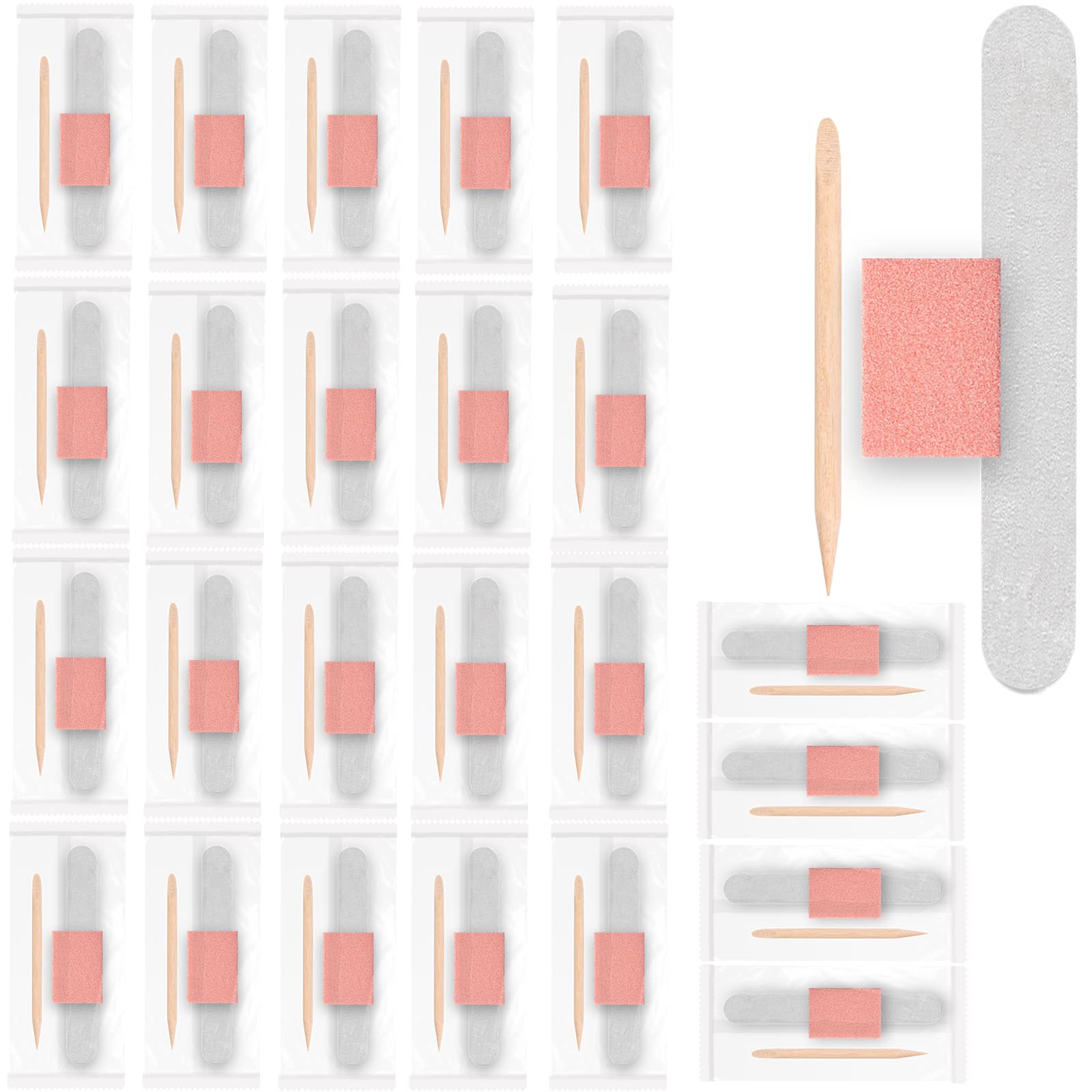 Professional 24-Pack Disposable Manicure & Pedicure Kit - Wooden Nail Files, Mini Buffers & Cuticle Sticks - Individually Wrapped for Hygiene - Perfect for Nail Salons, Home Care & Travel Grooming