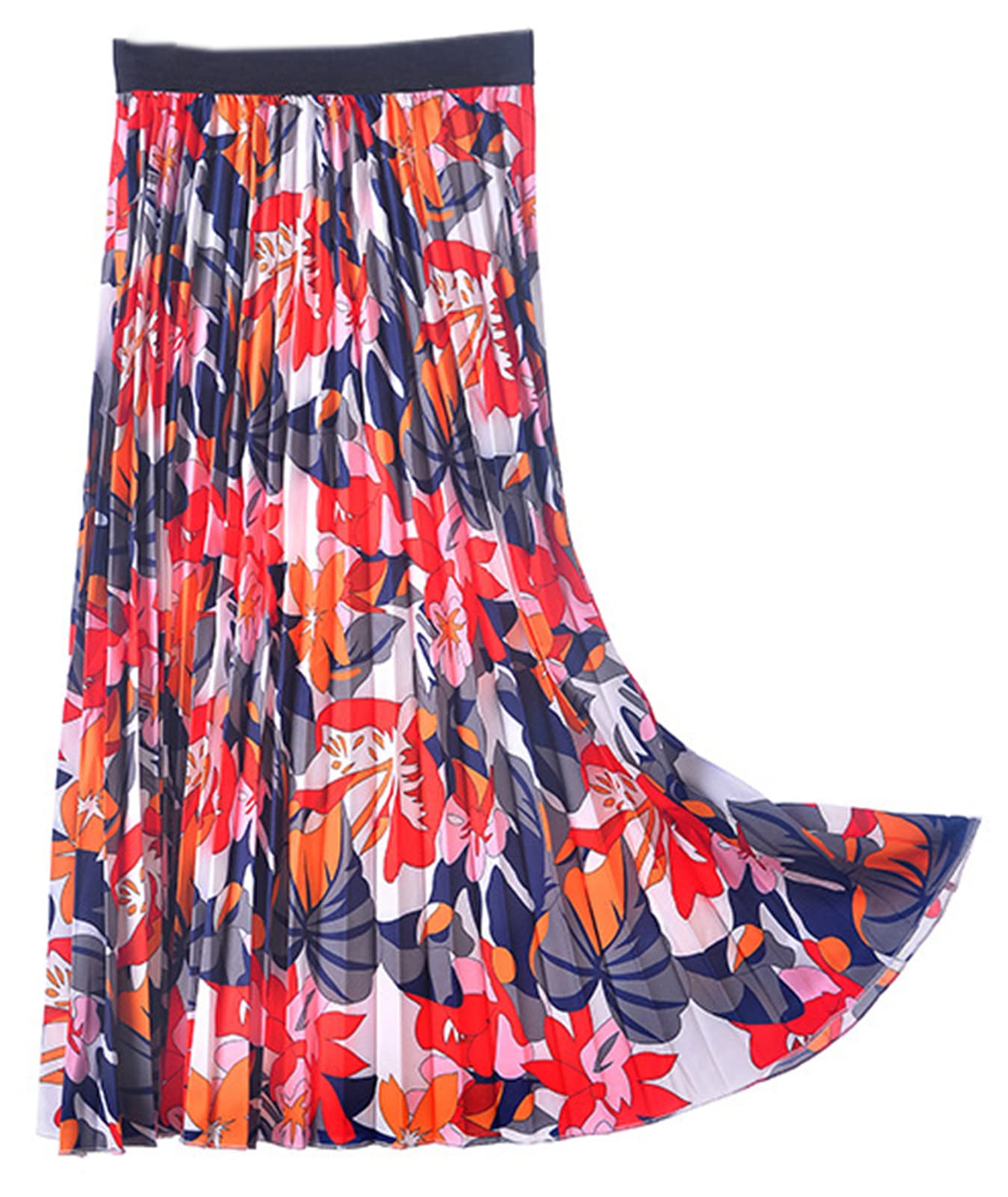 SANGTREE Women's Floral Print A-Line Maxi Skirt with Side Slits - Elegant Swing Dress for Summer, Beach, and Casual Outings