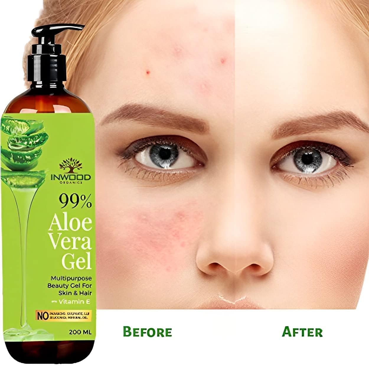 Inwood Organics 99% Pure Organic Aloe Vera Gel for Face, Skin & Hair with Vitamin E | All Skin & Hair Types | Multi-Purpose Hydrating Gel | 100% Vegan & Paraben-Free (200ml) | Soothes Sunburn, Moisturizes Dry Skin & Conditions Hair Naturally