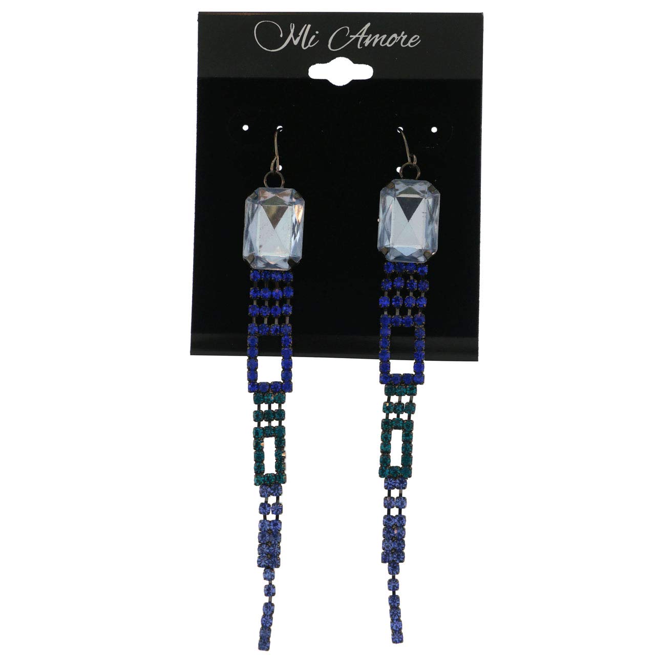 Elegant Blue & Silver-Tone Crystal Drop Dangle Earrings for Women - LQE739 - Perfect for Parties, Weddings & Evening Events
