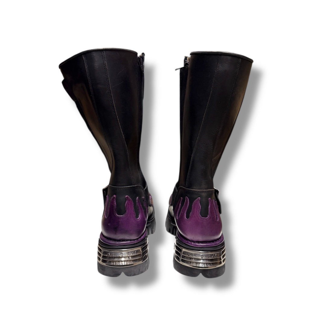 New Rock M.118 Tower Boots for Women - Purple Combat Boots with Chunky Heel | Gothic Punk Fashion, Streetwear & Night Out Outfits