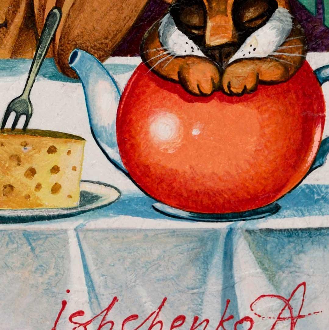 Alice in Wonderland Tea Party Acrylic Painting on Rice Paper - 50x50cm Wall Art for Home Decor, Living Room, Bedroom & Office