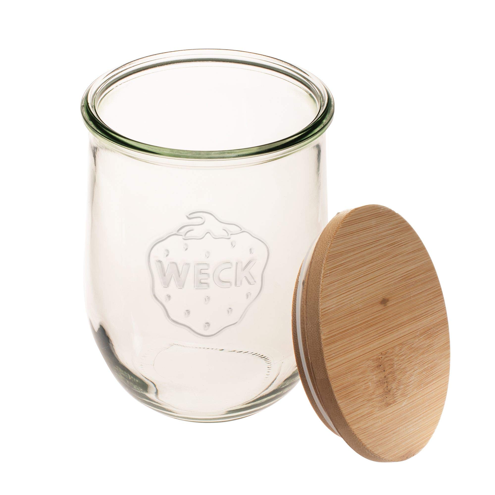35.9 fl. oz (1 Liter) Weck Tulip Jars - Glass Sourdough Starter Jars with Wooden & Glass Lids - Perfect for Baking, Canning, Food Storage & Home Organization - Ideal for Sourdough Bread, Fermenting, Pickling & Pantry Storage