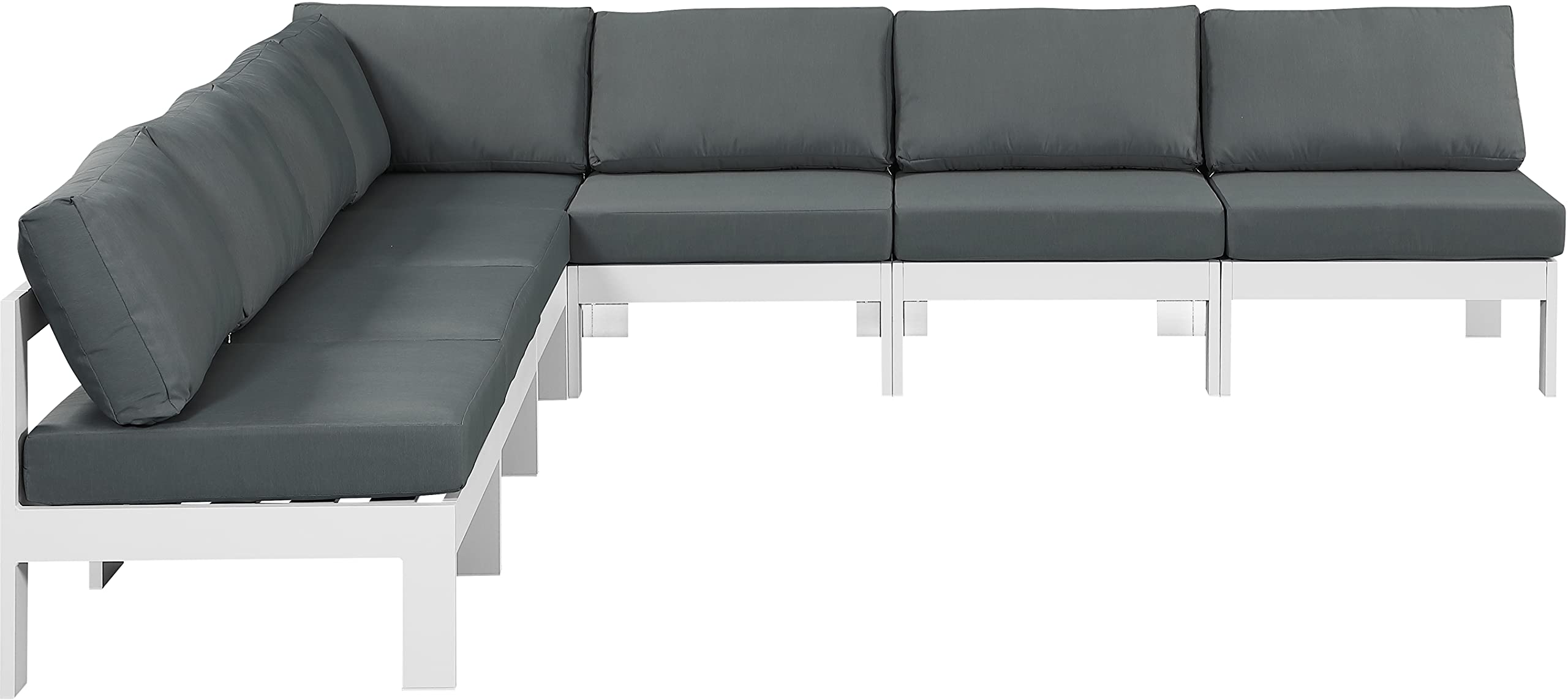 Modern Outdoor Patio Modular Sectional Sofa - Meridian Furniture 375Grey Nizuc Collection | Water-Resistant Cushions, Durable Wicker Frame | Perfect for Backyard, Poolside & Garden Relaxation
