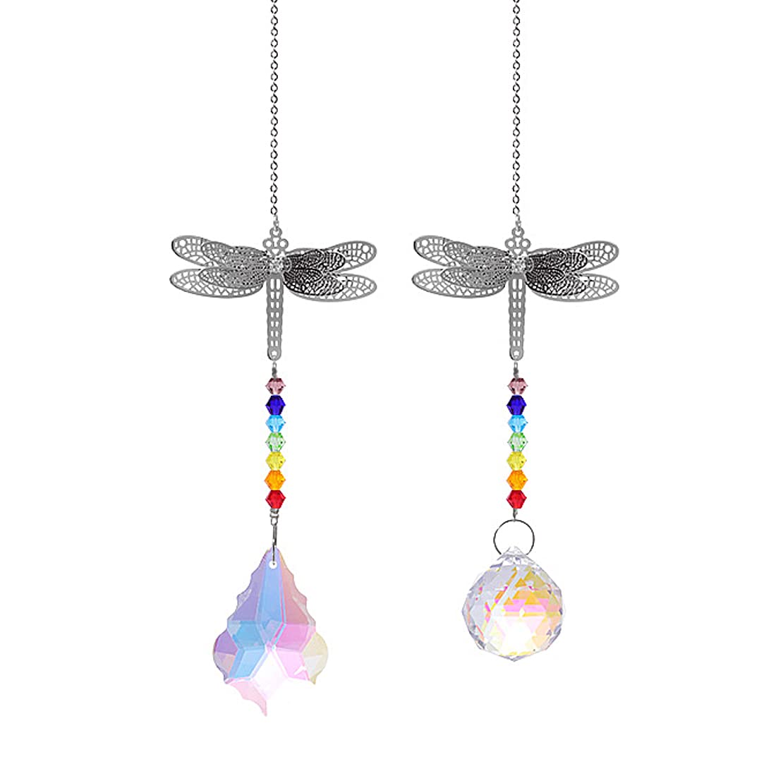 2PCS Glass Crystal AB Color Chandelier Prism Pendant Suncatcher - Dragonfly Rainbow Maker for Window Decor, Office & Garden Ornament - Creates Stunning Light Reflections for Home, Wedding & Outdoor Spaces
