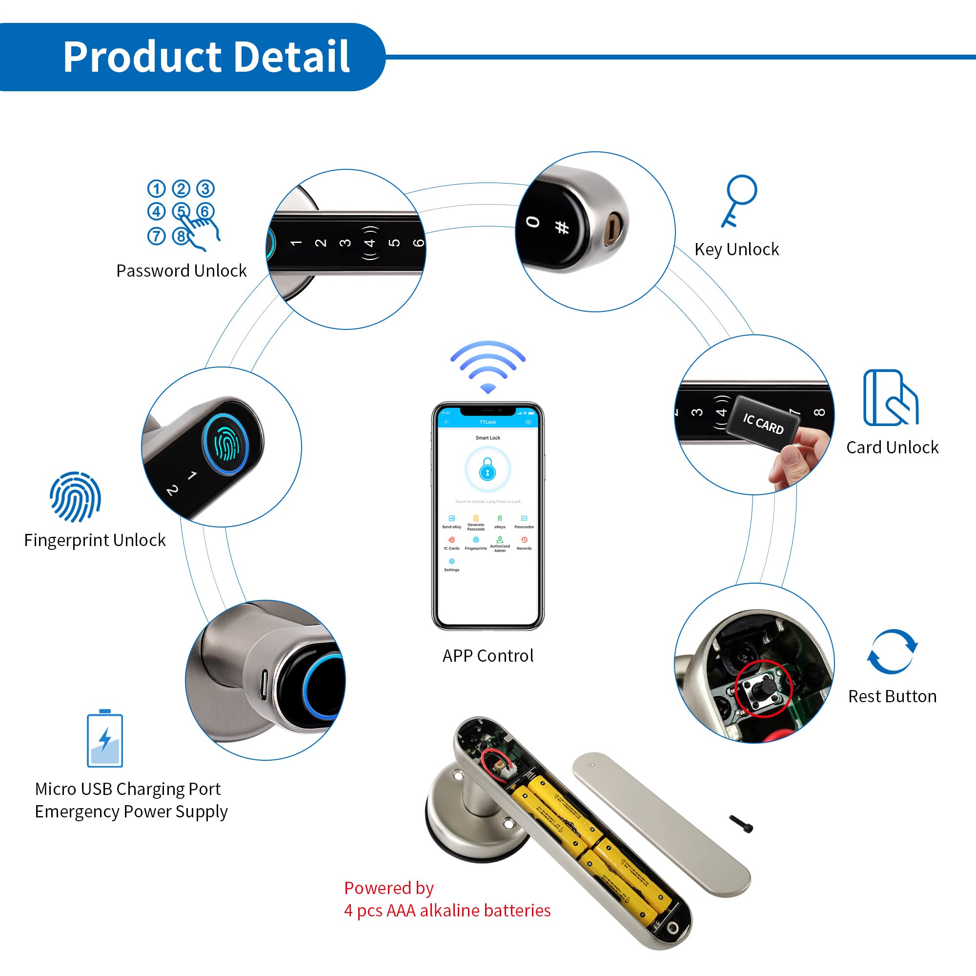 CATCHFACE Smart Fingerprint Door Lock - Keyless Entry Biometric Digital Deadbolt with WiFi & TTlock App - Satin Nickel Finish for Home, Office & Airbnb Security