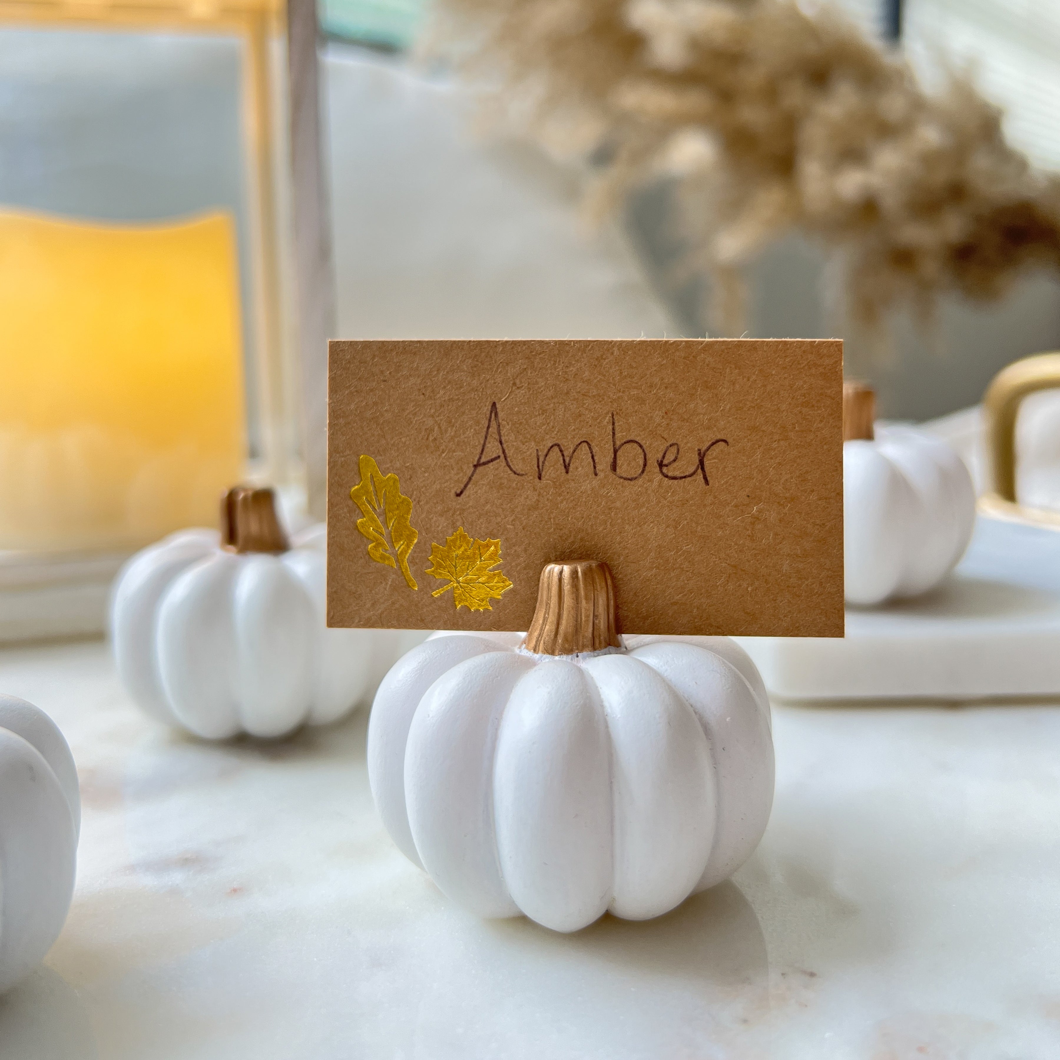 Elegant White Pumpkin Place Card Holders - Set of 6 for Thanksgiving, Fall Wedding, and Autumn Table Decorations