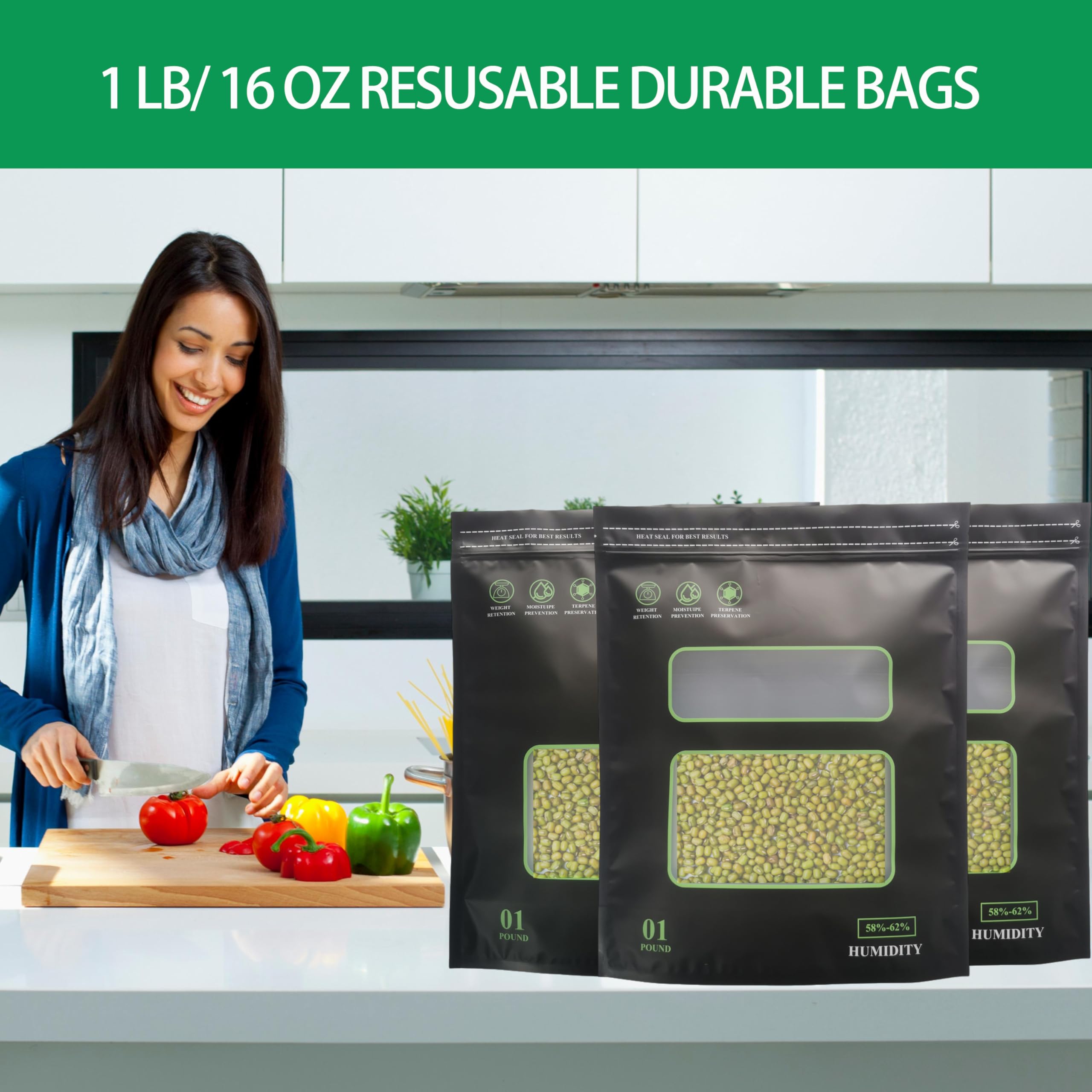 1 Pound Heat Sealable Terp Bags - 5 Pack Lock & Seal Storage & Curing Bags with Humidity Control (16oz/1lb) - Perfect for Cannabis Storage, Herb Preservation & Long-Term Curing