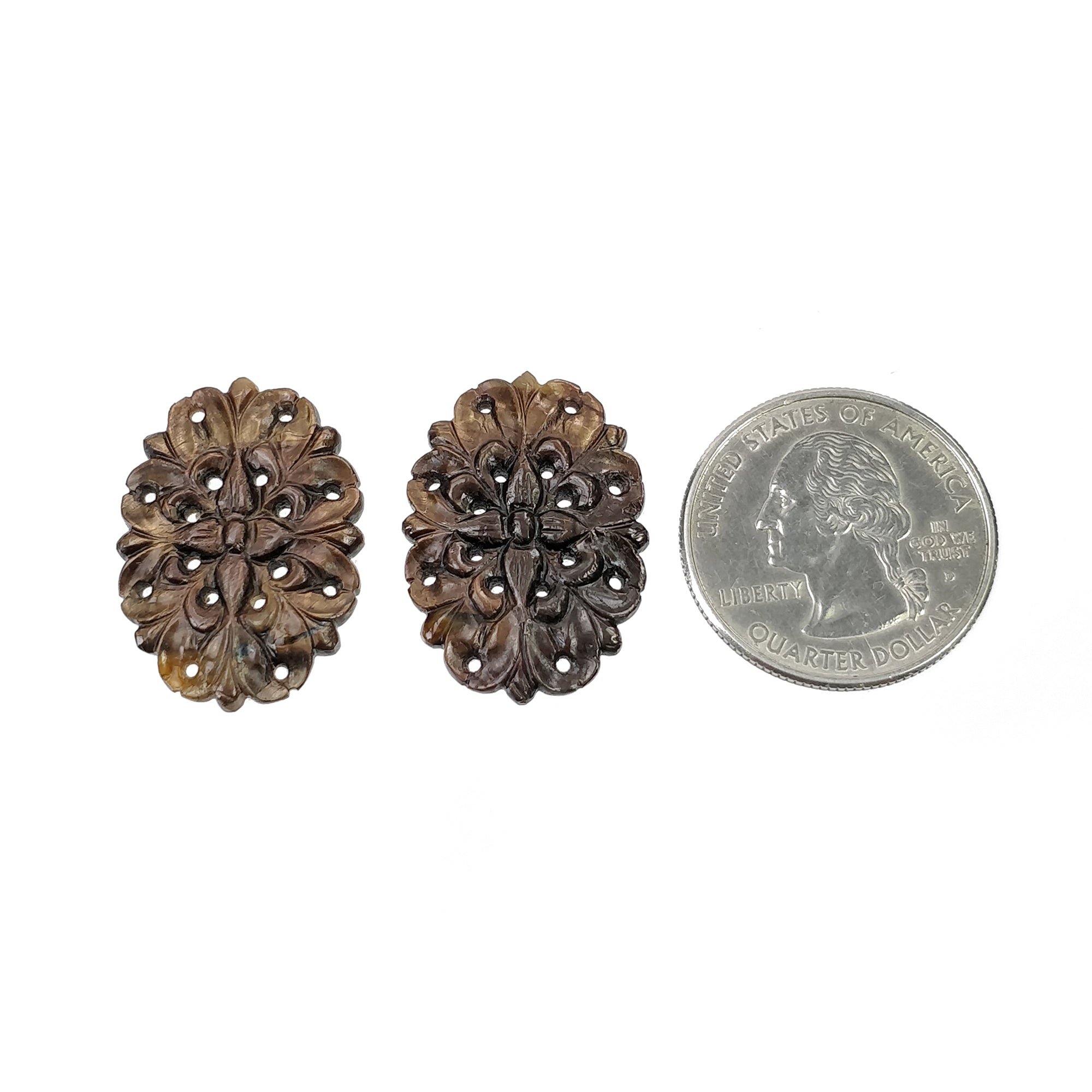 Natural Untreated Golden Brown Chocolate Sapphire Gemstone Carving - 30.95cts Hand Carved Oval Shape 27x19mm Pair | Jewelry Making, Engagement Rings & Luxury Gifts