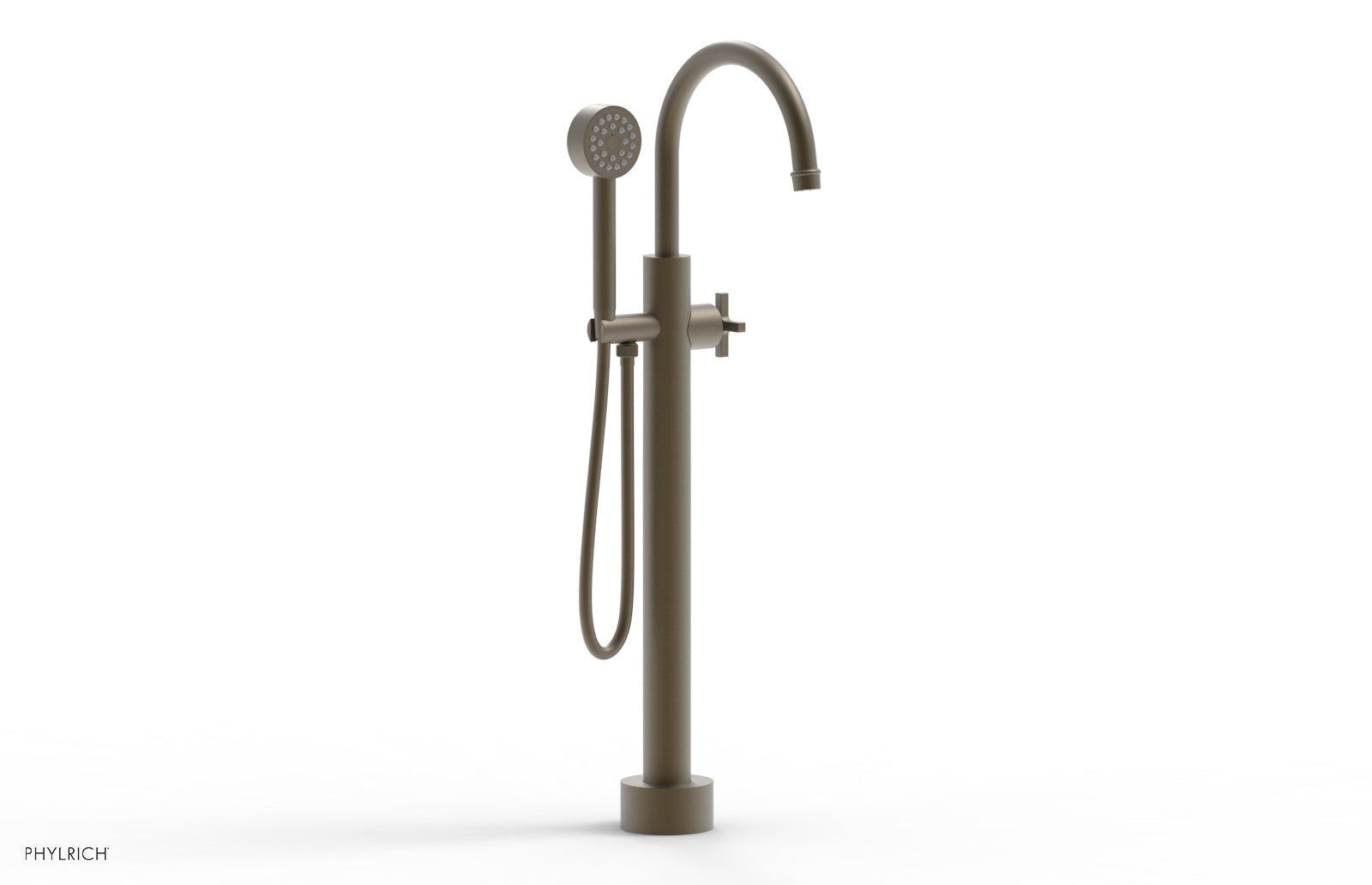 HEX MODERN Low Floor Mount Tub Filler with Cross Handle & Hand Shower - Model 501 46 03 | Perfect for Modern Bathroom Renovations & Spa-Like Shower Experiences