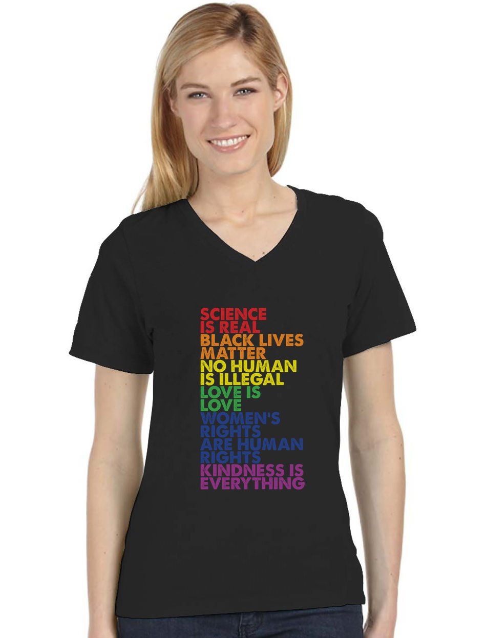 Women's Pride Shirt - Equality Love is Love LGBTQ+ Rainbow Flag V-Neck Top for Gay Rights & LGBT Support | Perfect for Pride Parades, Festivals & LGBTQ Events