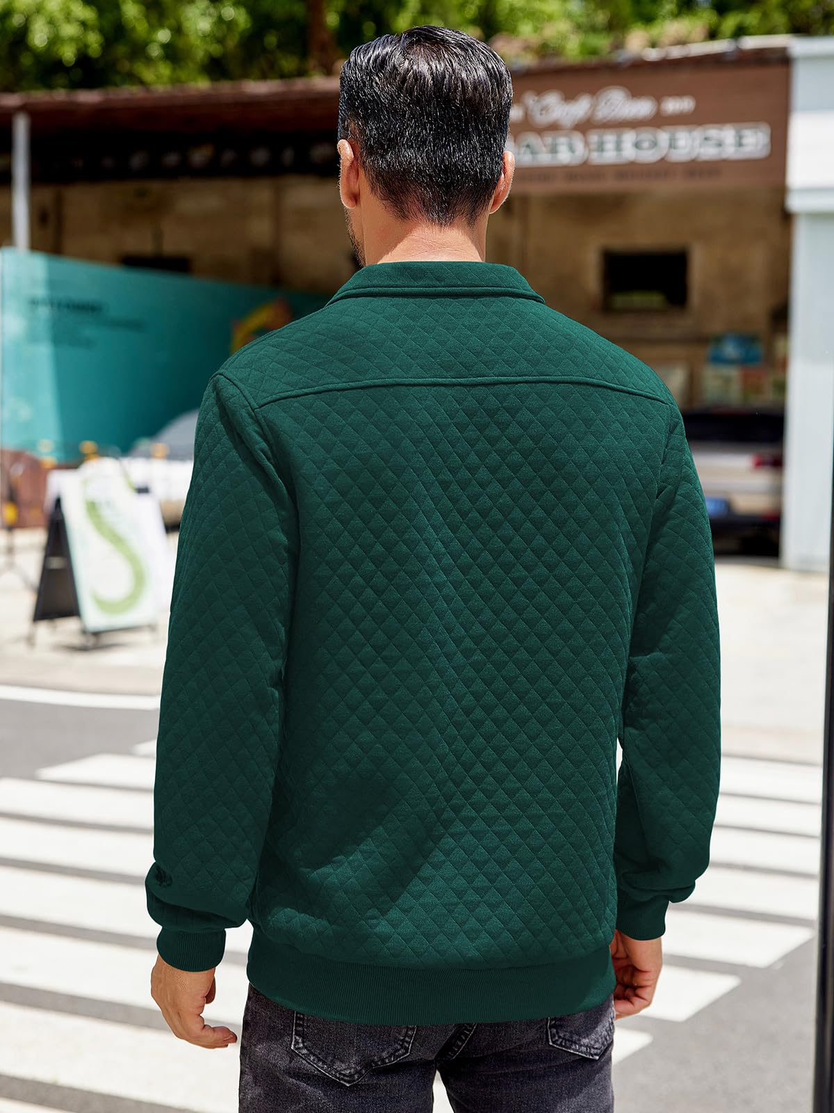COOFANDY Men's Quilted Quarter Sweatshirt - Long Sleeve Mock Neck Waffle Pullover with Pockets | Casual Polo Shirt for Outdoor Activities, Work & Travel