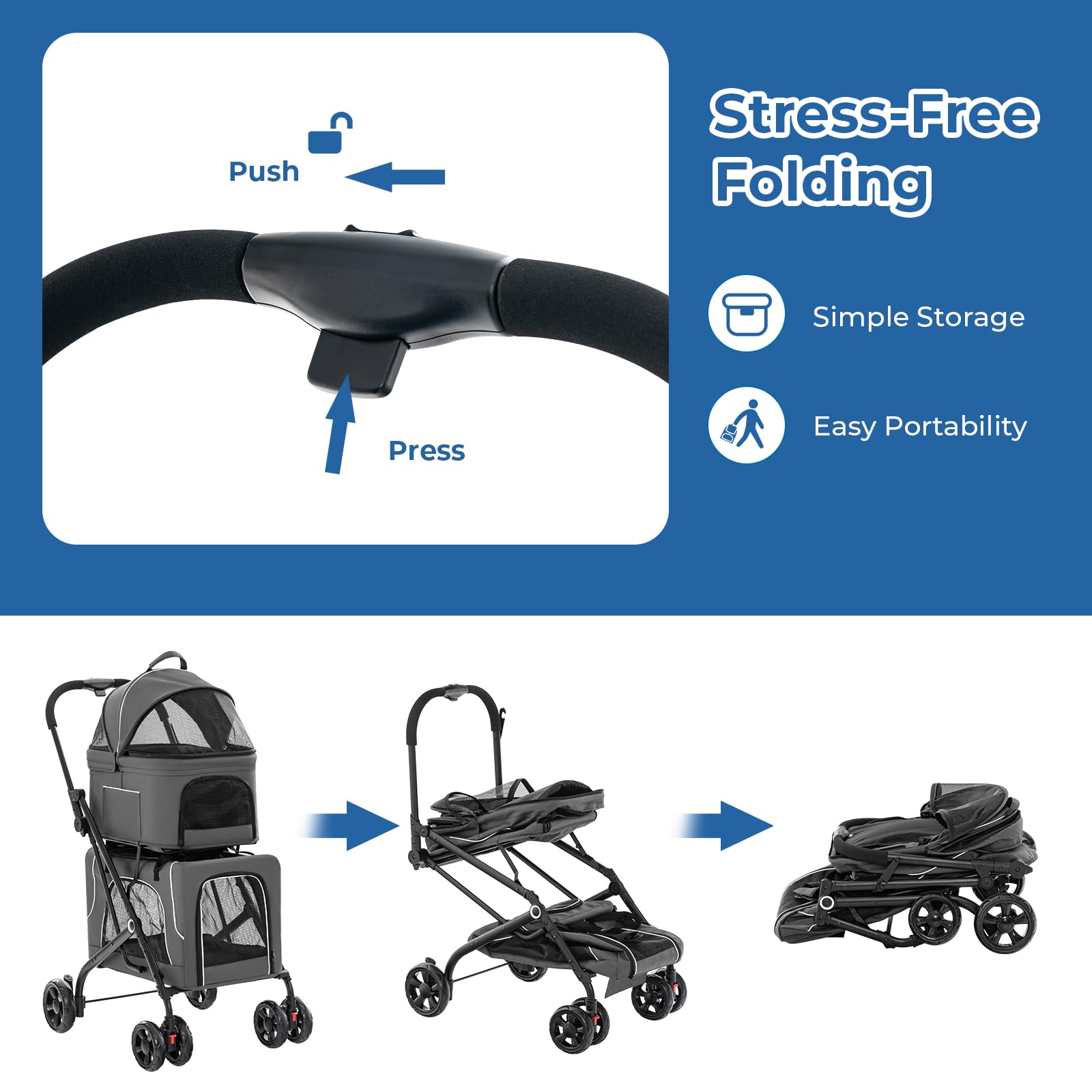Giantex Double Dog Stroller for 2 Small Medium Dogs - Foldable Pet Stroller with Detachable Carriers, Safety Belt & 4 Lockable Wheels | Cat & Dog Travel Carrier for Outdoor Walks, Park Visits & Vet Trips (Gray)