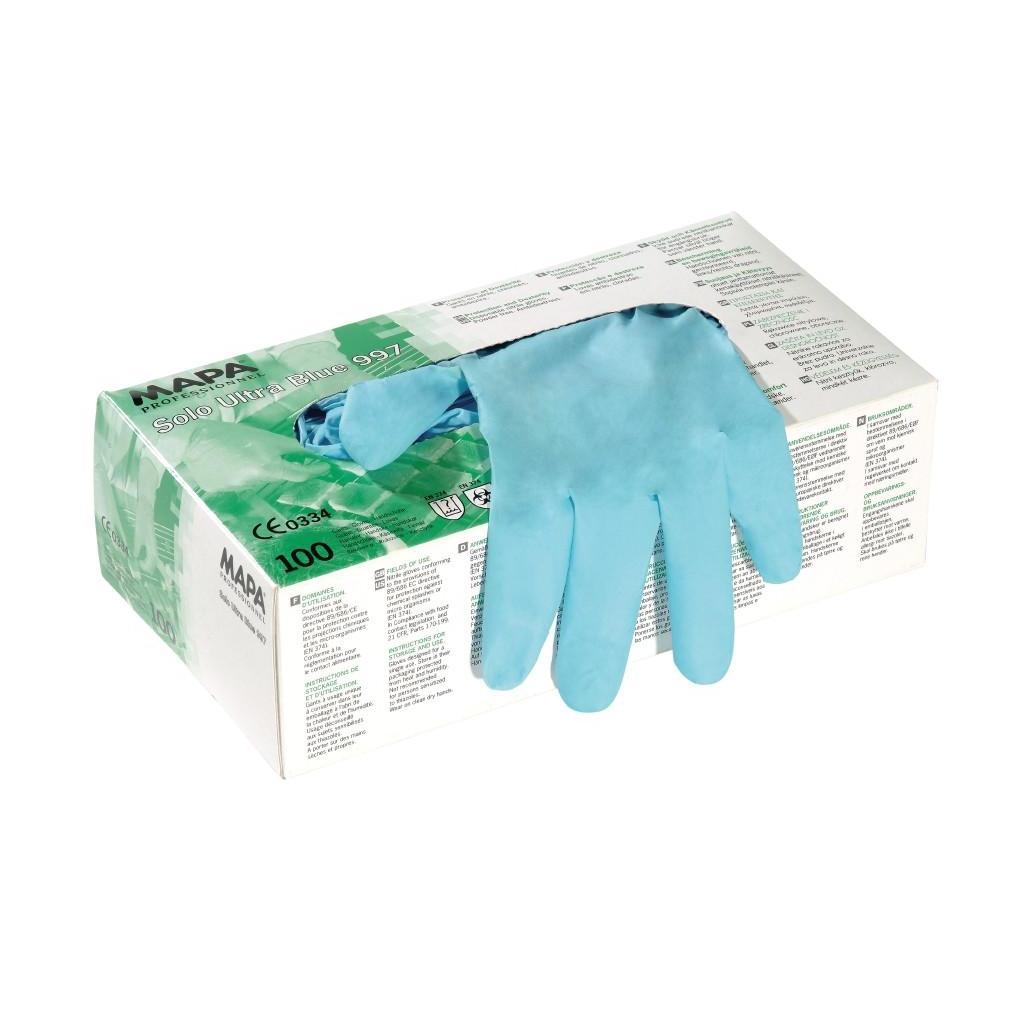 Mapa Solo Ultra 997 Disposable Nitrile Gloves - Powder-Free, Latex-Free, 3.5 Mil Thick for Medical, Food Service & Cleaning - 100 Count Box (Ideal for Healthcare, Salon, Tattoo & Household Use)