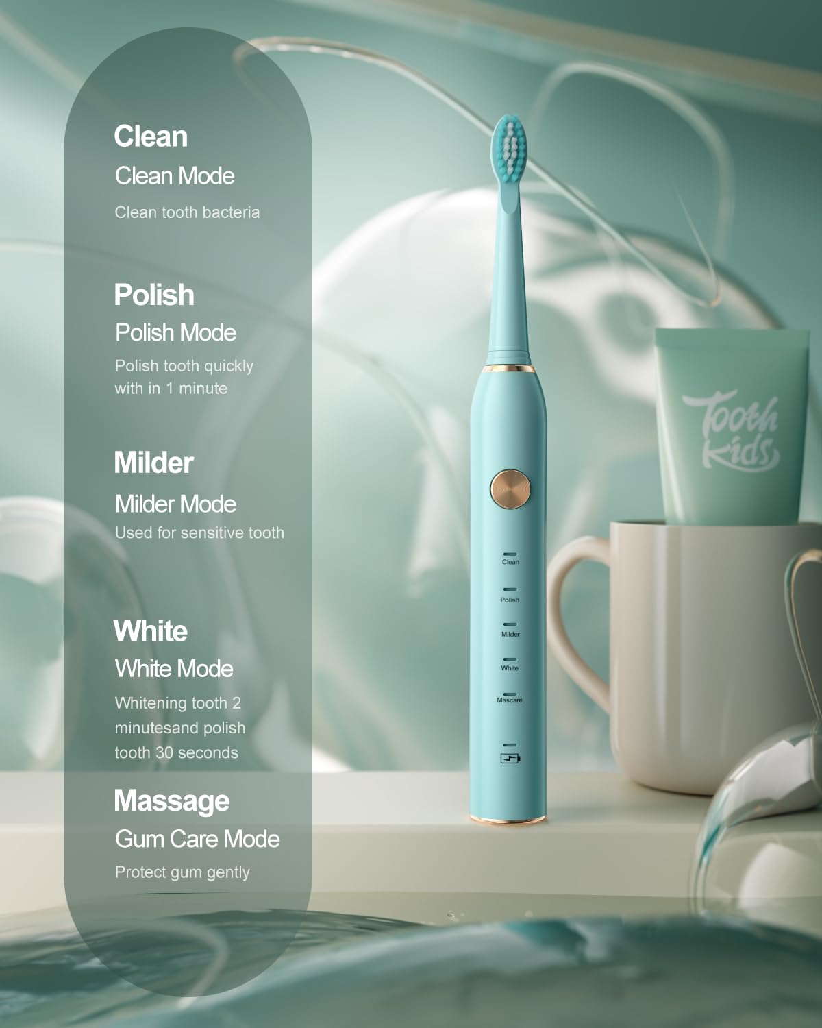 Rechargeable Electric Toothbrush for Adults - Sonic Toothbrush with 5 Cleaning Modes, 2-Minute Timer & Whitening Function - Soft DuPont Brush Heads - USB Charging - Perfect for Travel & Home Oral Care