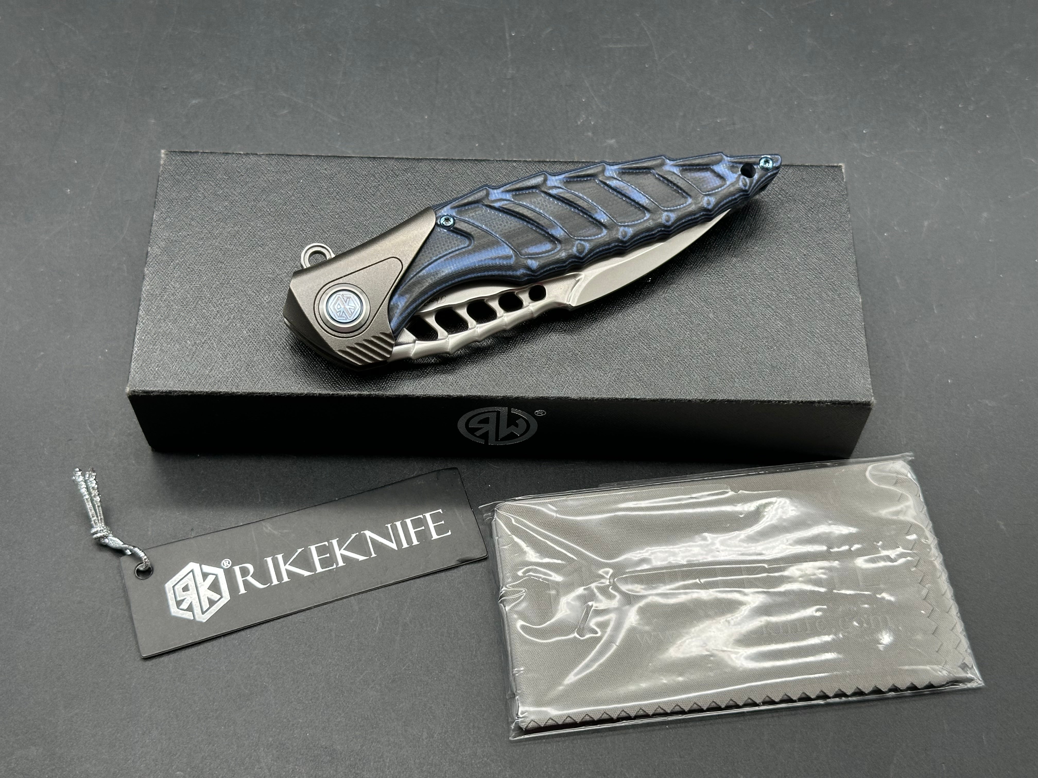 Rike Thor 7 Folding Knife - 154CM Stainless Steel Blade, Titanium Handle with Blue & Black G10 Inlays - EDC, Outdoor, Camping & Survival Tool