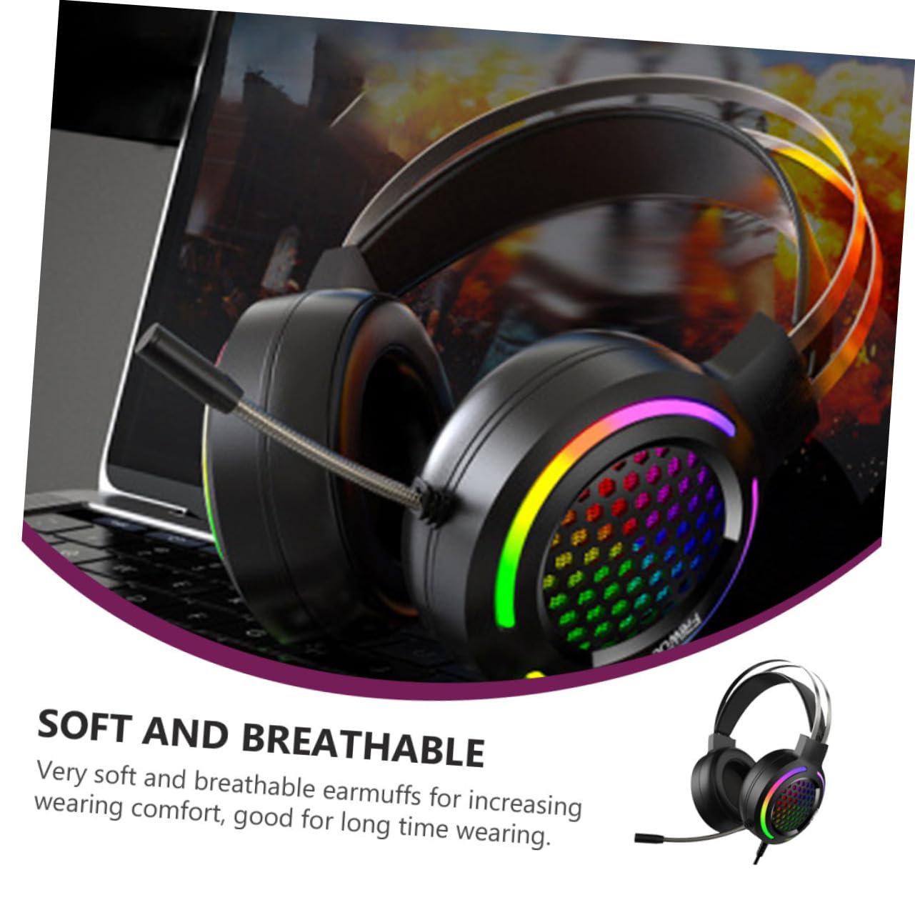 Gadpiparty Gaming Headset with LED Lights - 1PC Wired Over-Ear Headphones for PC, Laptop, Phone - Shine & Eat Design for Immersive Gaming & Music Experience