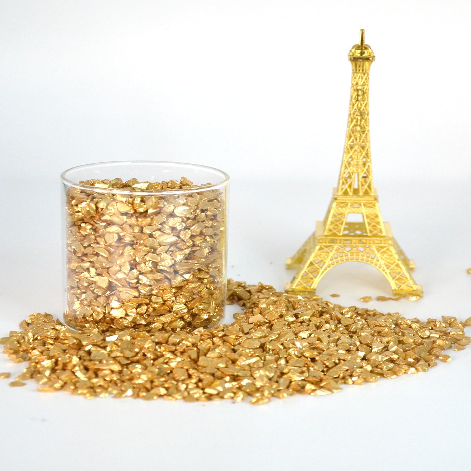 Gold Crushed Fire Glass 3-6mm for Fire Pits & Resin Art - 1lb Jar