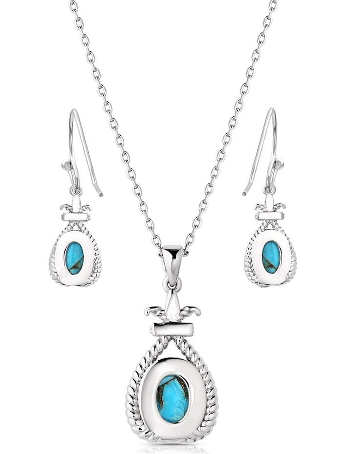 Montana Silversmiths JS6035 Women's Turquoise Revival Jewelry Set - Sterling Silver Necklace, Earrings & Bracelet for Western Fashion & Boho Style