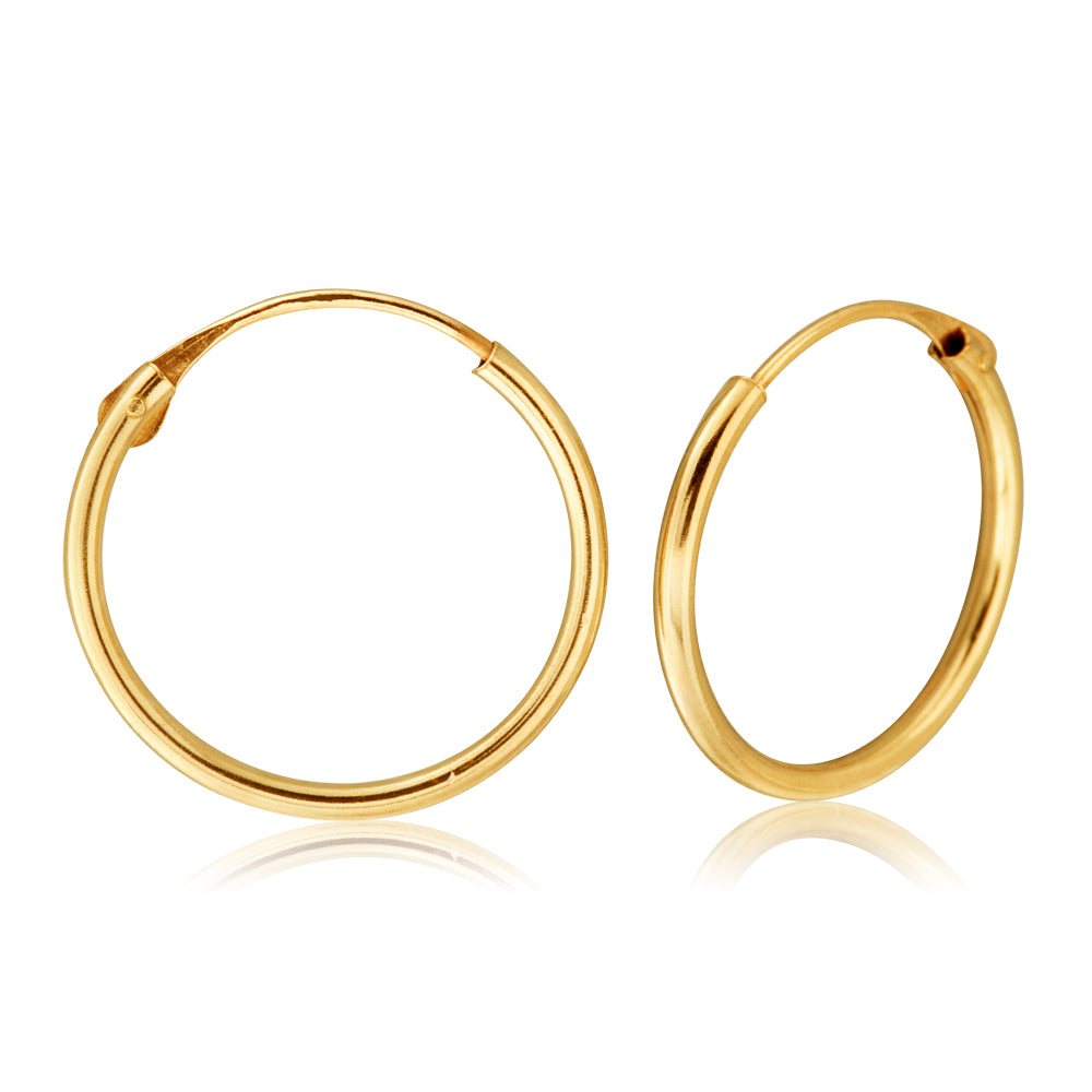 9ct Yellow Gold 1.2x14mm Hinged Hoop Earrings for Women - Classic Hinged Loop Earrings for Everyday Wear, Parties & Gifts