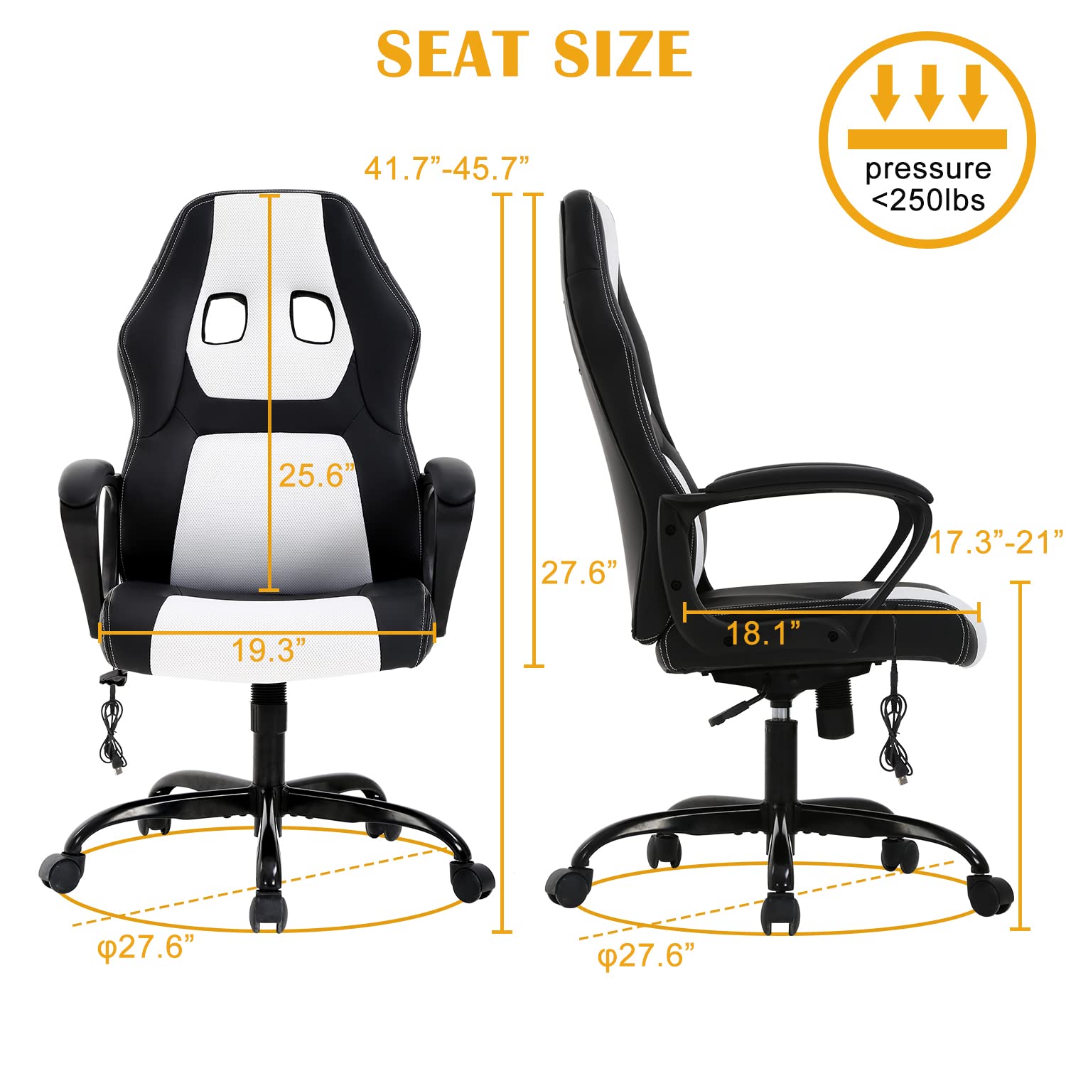 Premium Ergonomic Gaming Chair - High Back Racing Office Chair with Adjustable Lumbar Support & Massage Function, PU Leather Executive Swivel Chair for Adults - Perfect for Gaming, Working & Home Office Use