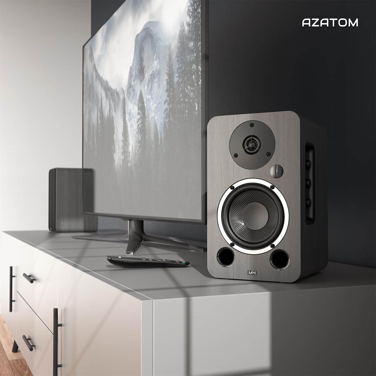 AZATOM Equinox 2 M4 Powered Bookshelf Speakers - 2.0 Active Bluetooth/Wired HiFi Audio System with 80W Output, Wooden Enclosure (Grey) - Perfect for Home Theater, Gaming, Vinyl Records, Music Streaming, PC & Laptop Sound Enhancement