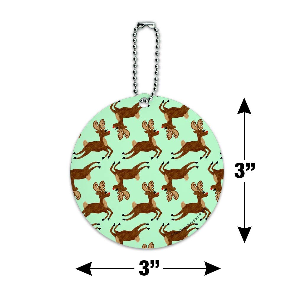 Festive Prancing Reindeer Christmas Luggage Tag - Round ID Card for Suitcase & Carry-On Bags | Perfect for Holiday Travel & Gift Giving
