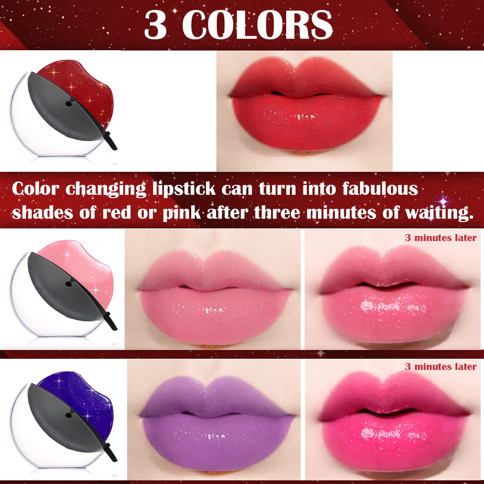 DAGEDA 3-in-1 Magic Color Changing Lipstick - Long Lasting Moisturizing Pearl Lipstick (3 Colors) for Everyday Wear, Date Night & Special Occasions