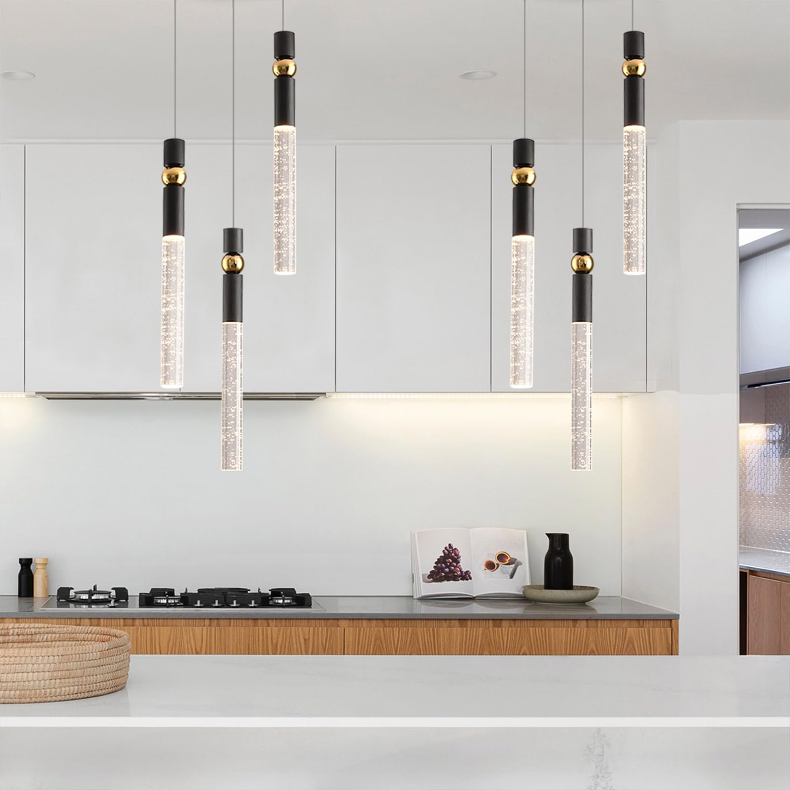 JoollySun Modern Crystal Pendant Light Fixture - 3-Light Cluster LED Chandelier for Kitchen Island, Dining Room, Bar Counter - Black Gold Finish | Elegant Lighting for Home & Restaurant Decor
